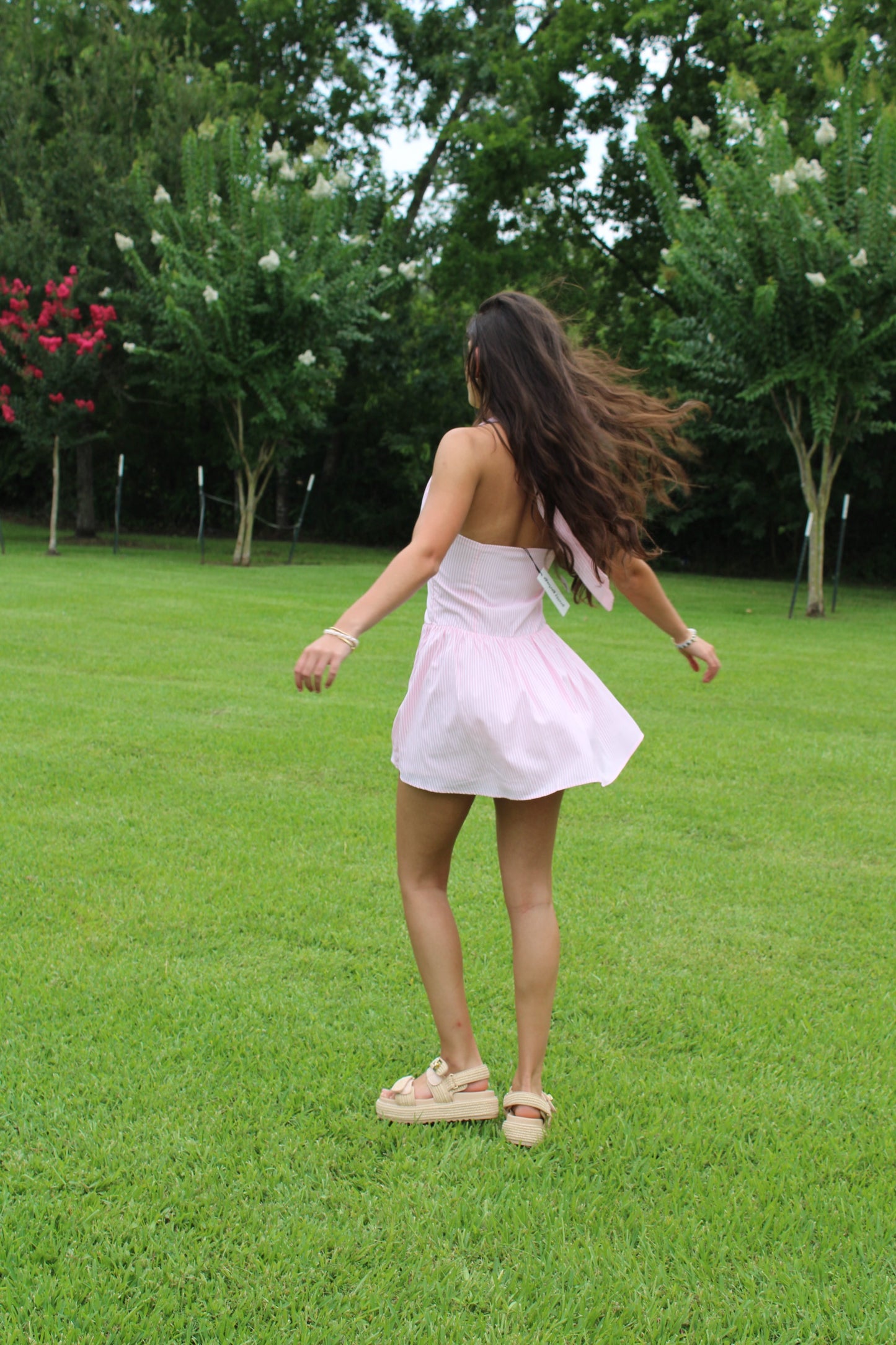 Pink Stripe Halter Mini Dress