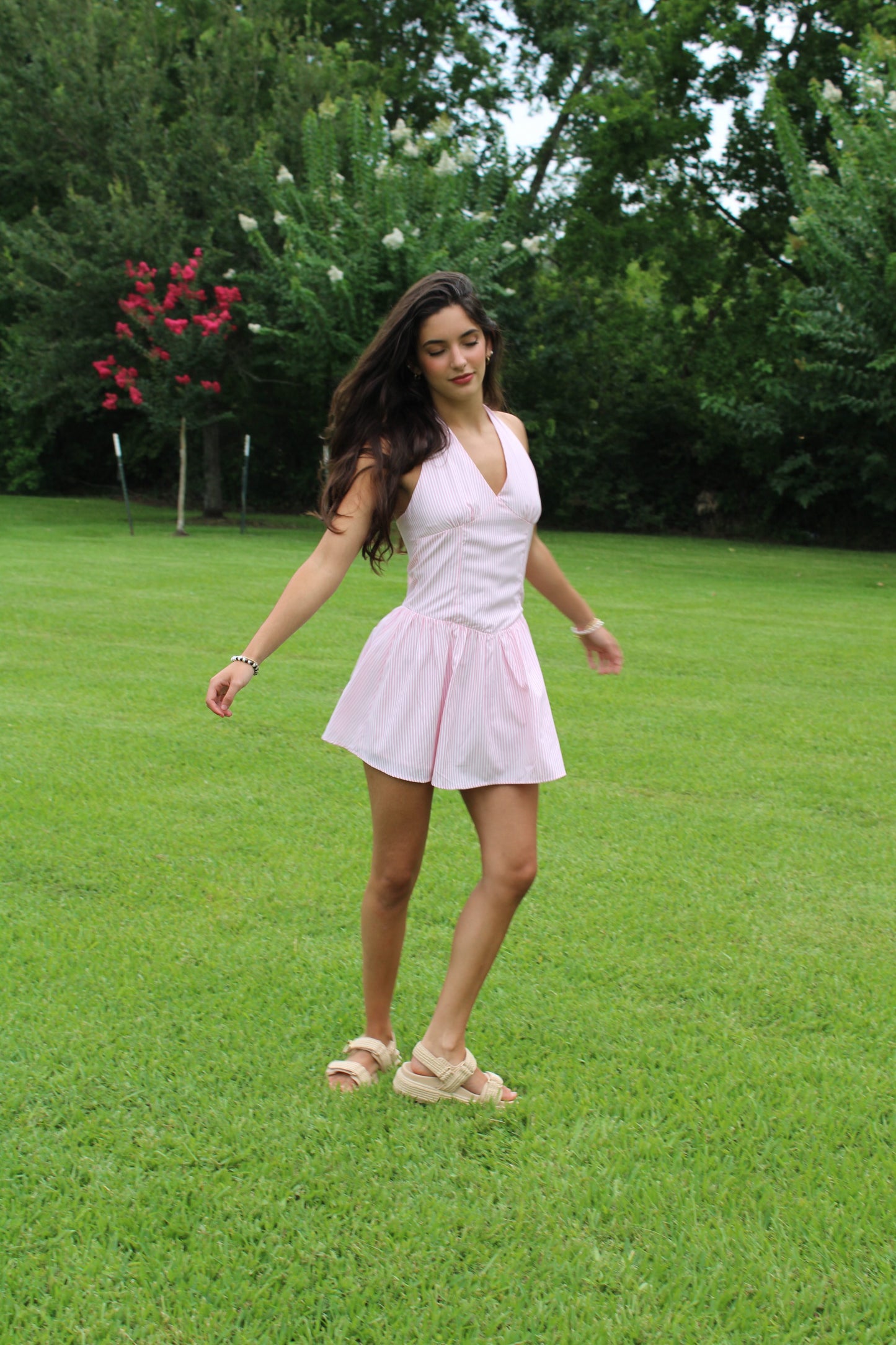 Pink Stripe Halter Mini Dress