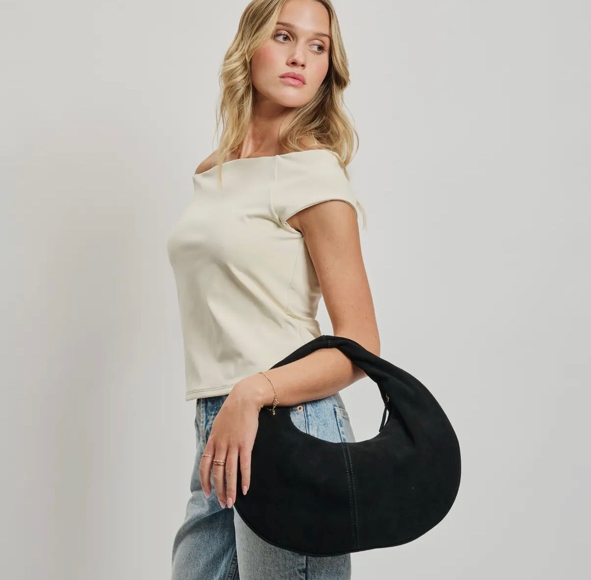 BLACK SUEDE FARRAH BAG