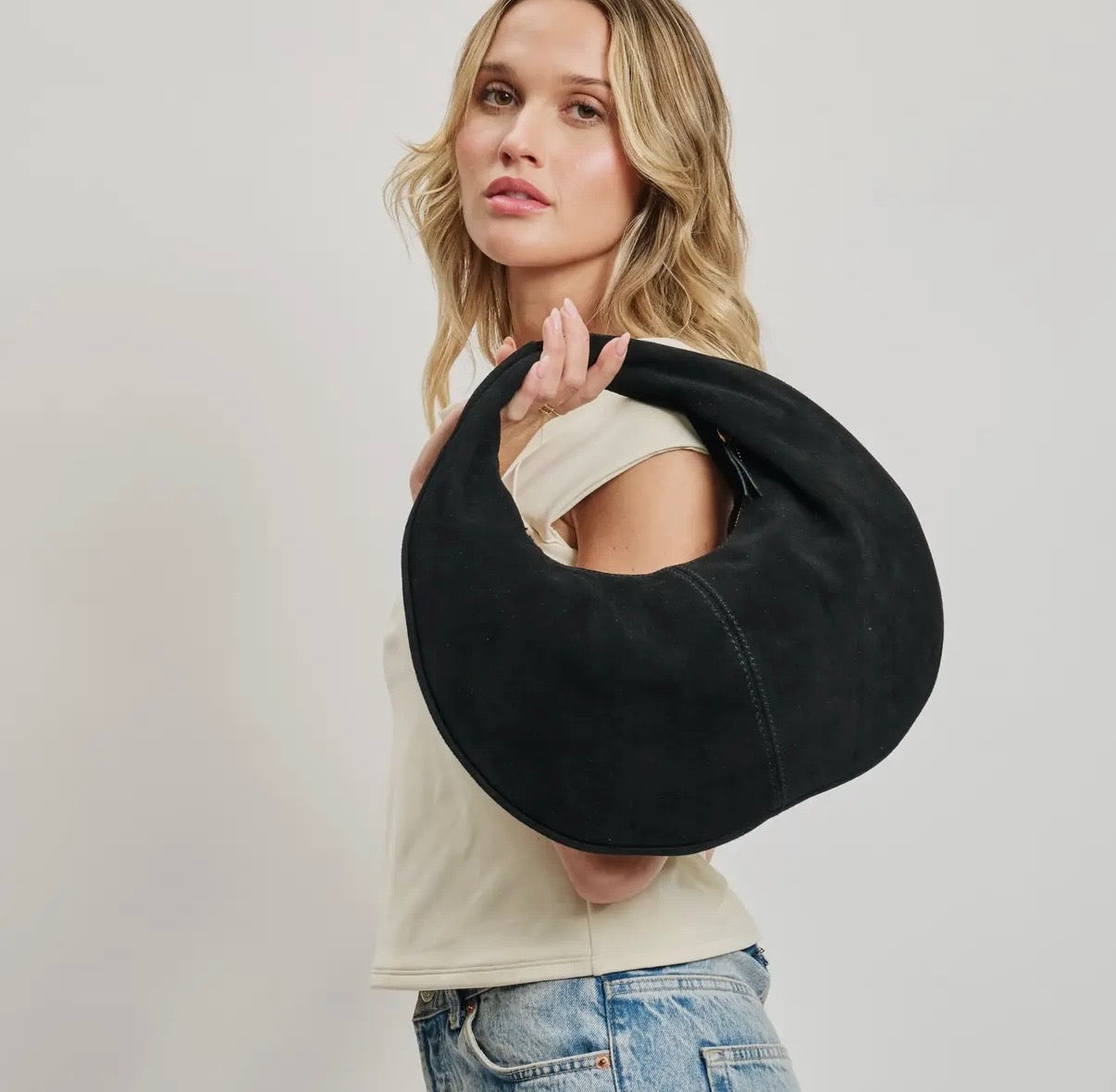 BLACK SUEDE FARRAH BAG