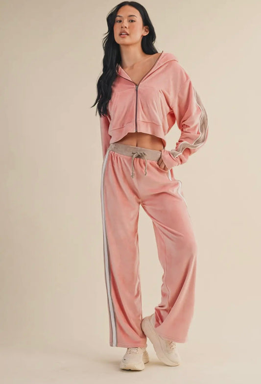 PINK VELOUR TRACKSUIT SET