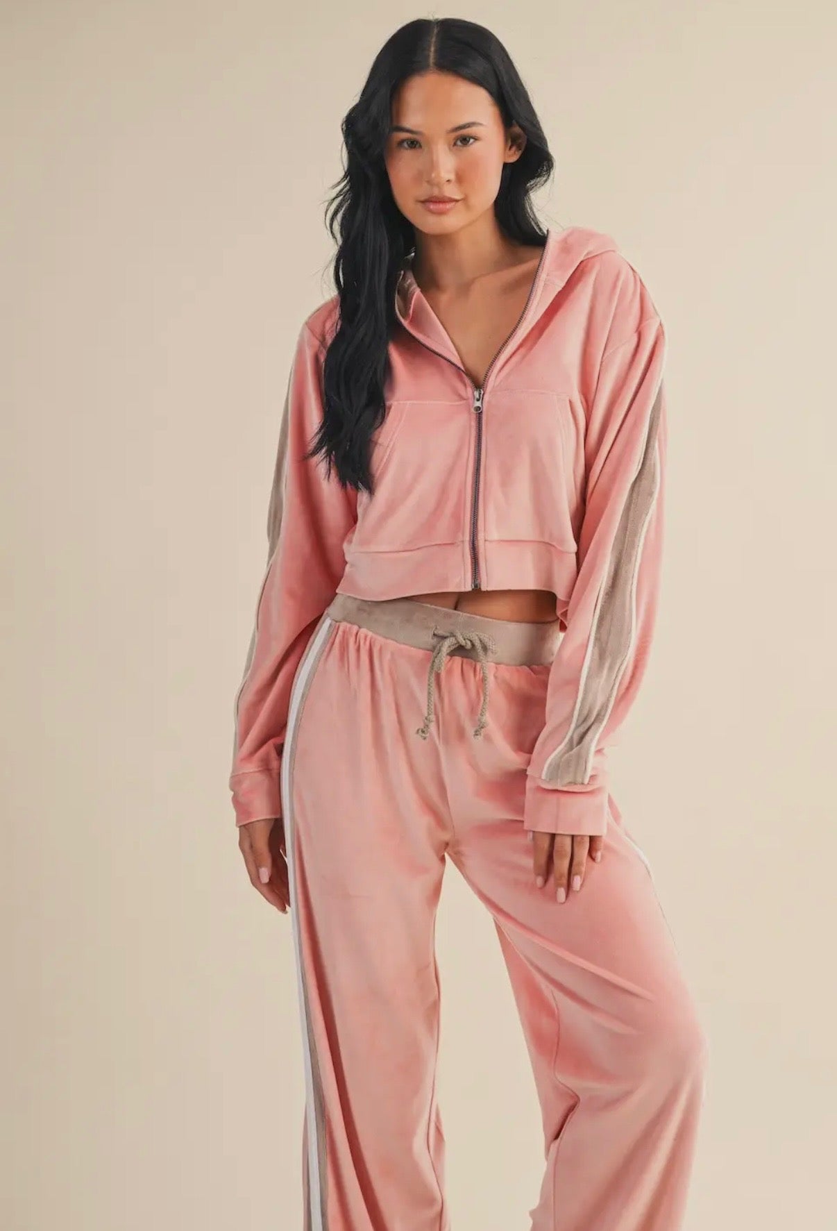 PINK VELOUR TRACKSUIT SET