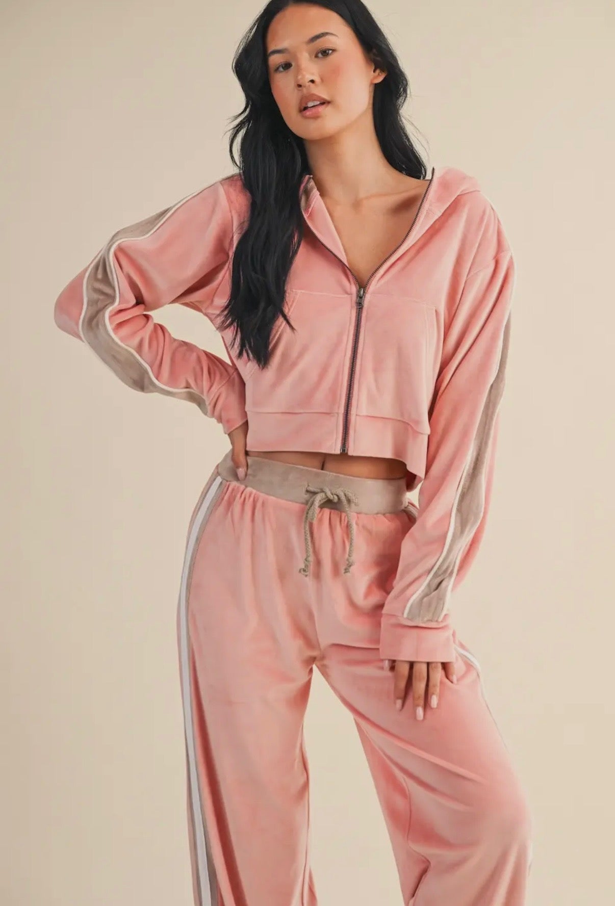 PINK VELOUR TRACKSUIT SET