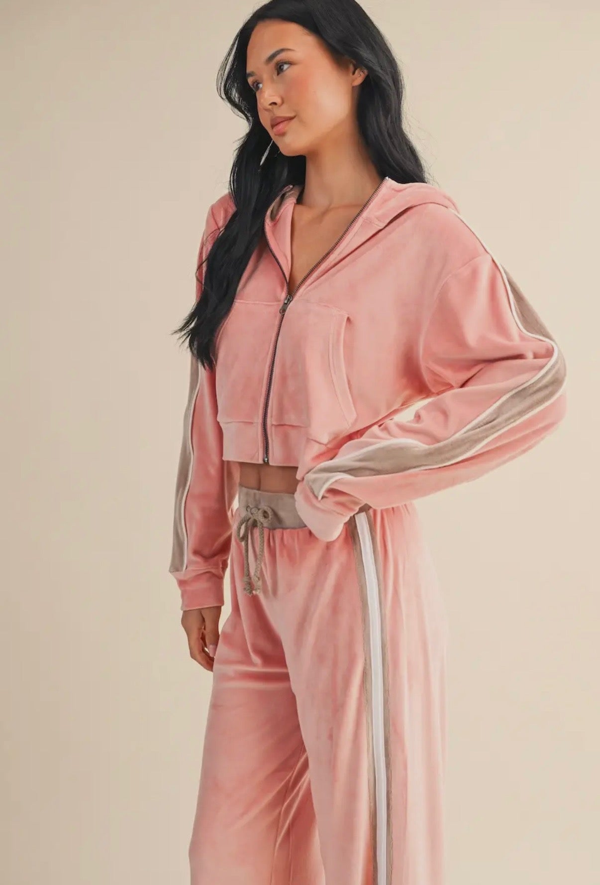 PINK VELOUR TRACKSUIT SET