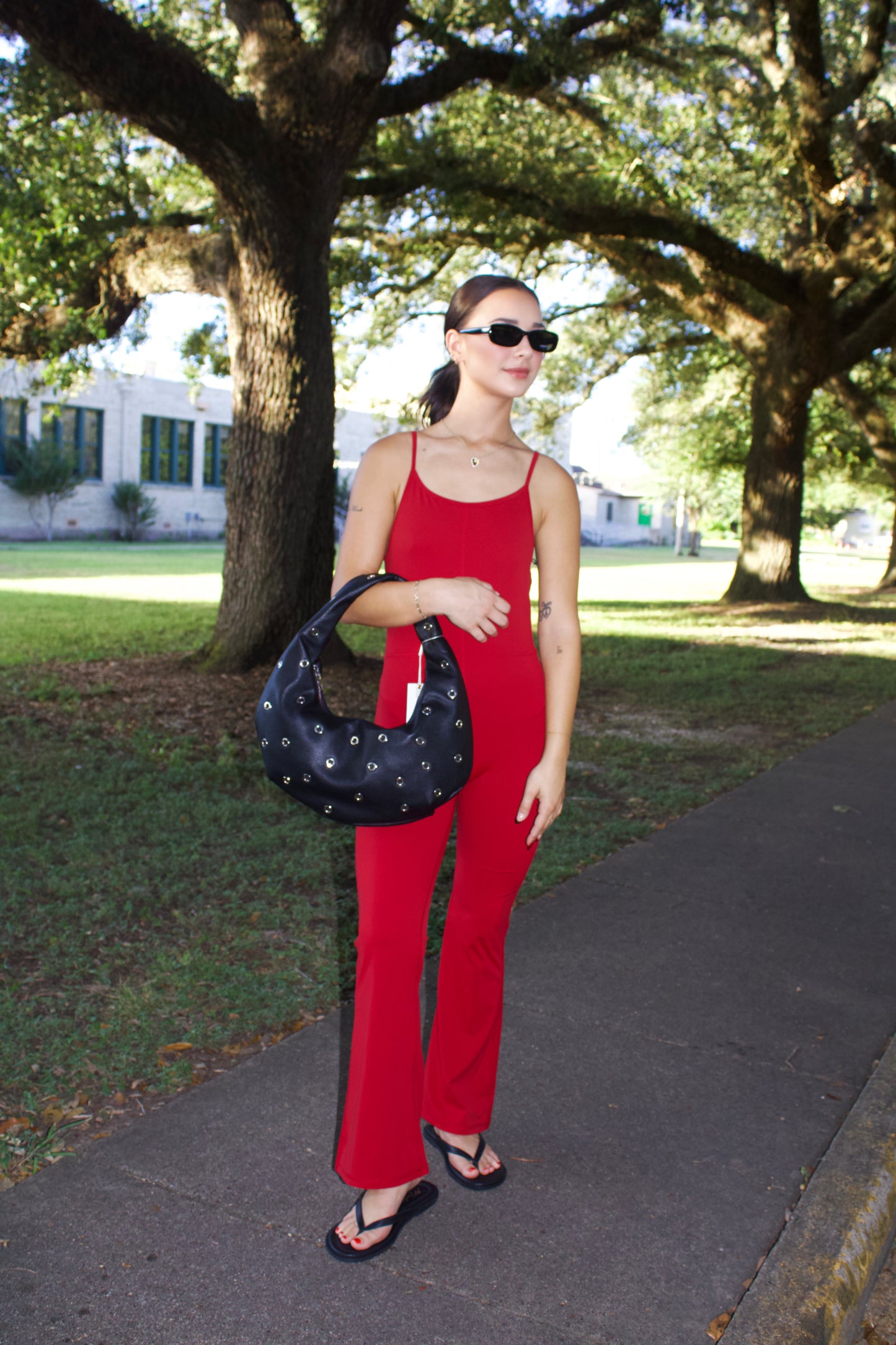 CHERRY FLARE LEG JUMPSUIT