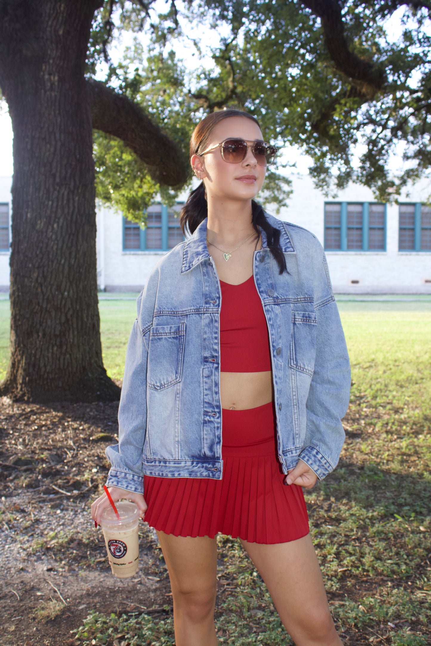 CHERRY CROPPED TANK & PLEATED SKIRT SET