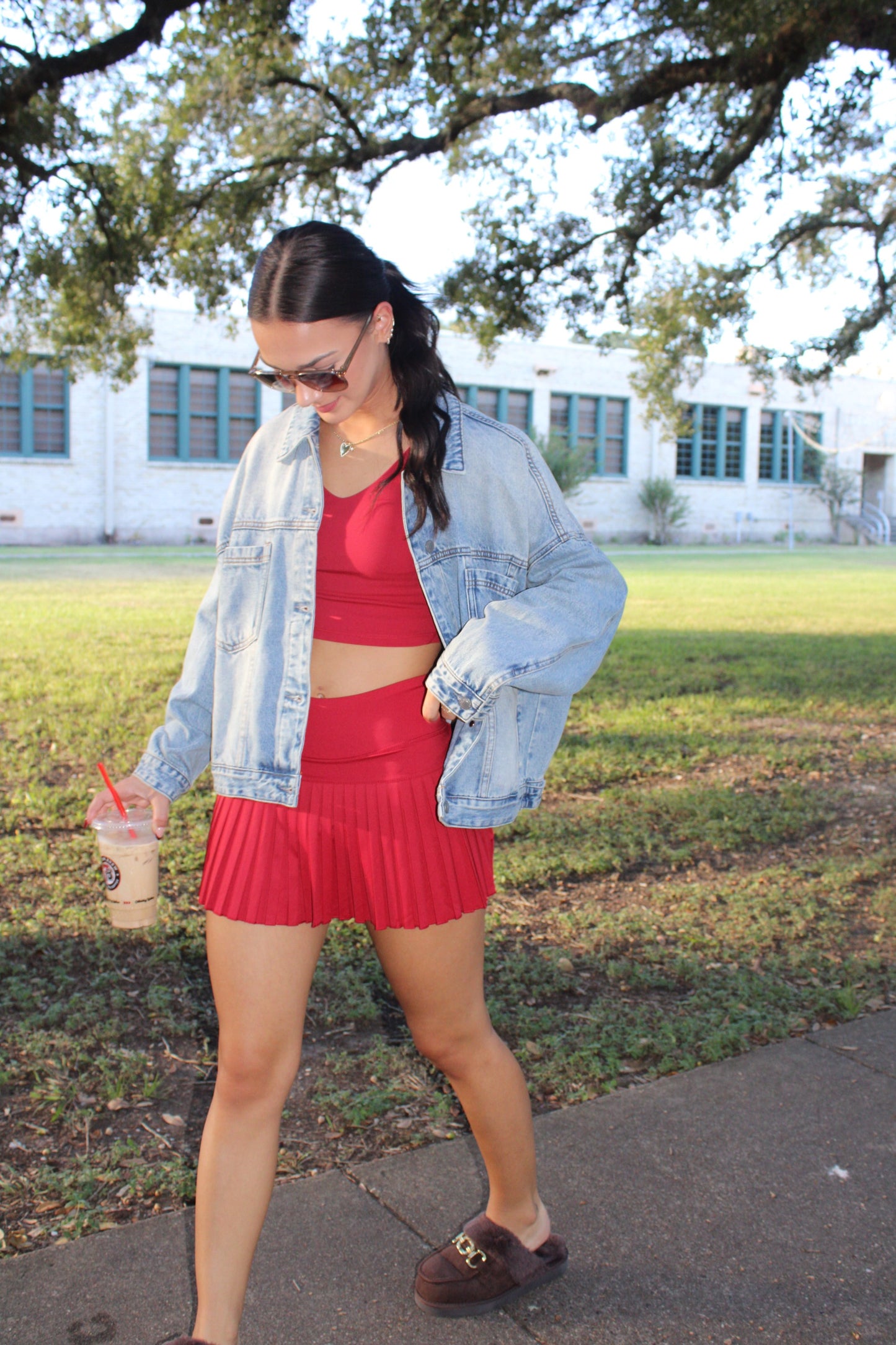 CHERRY CROPPED TANK & PLEATED SKIRT SET