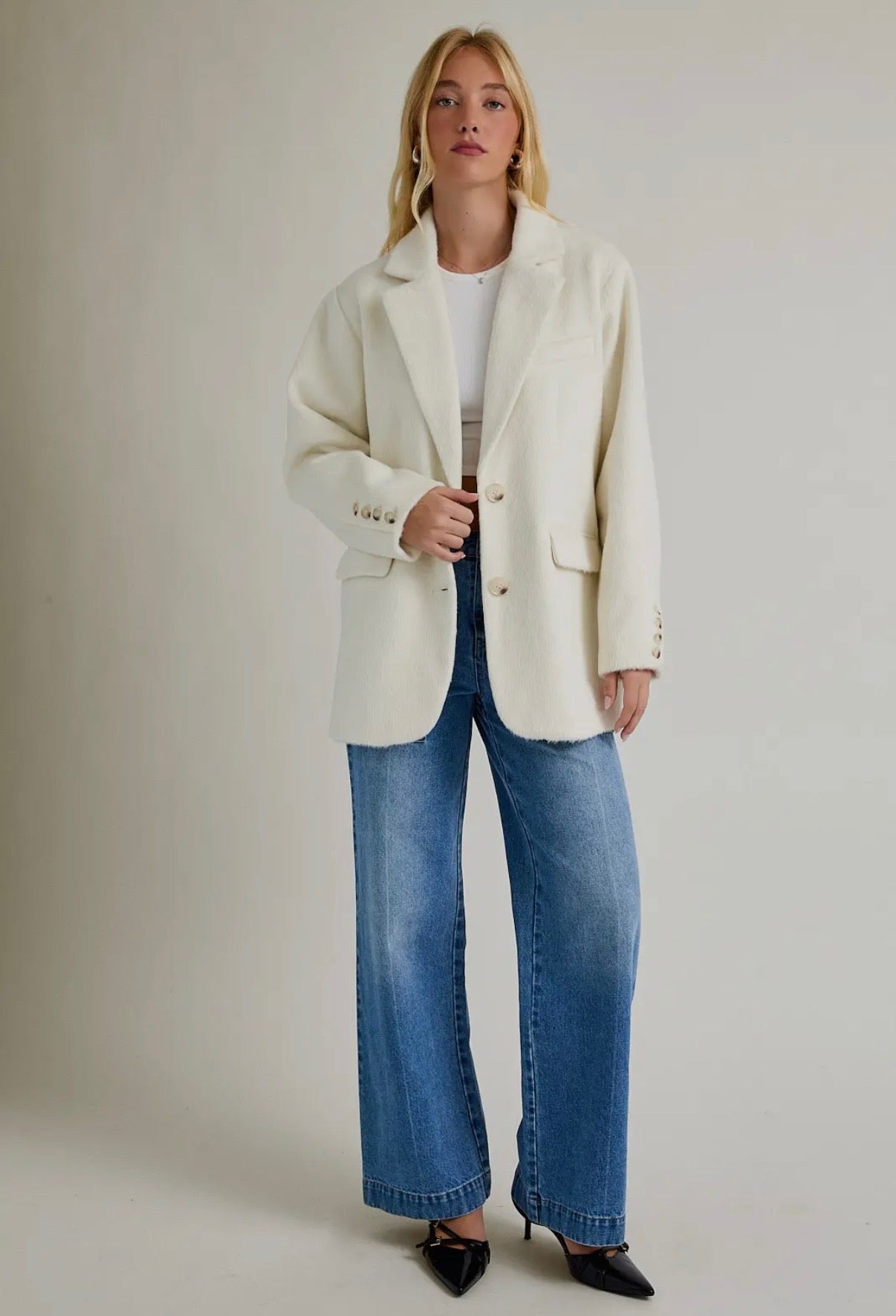 White Faux Fur Blazer Jacket