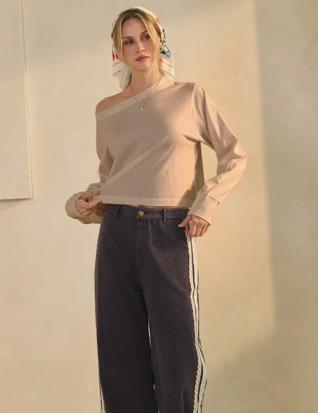 Taupe Cropped Oversized Pullover Top