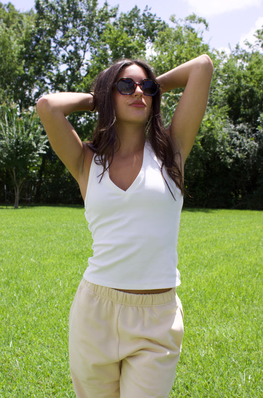 White Low Cut V-Neck Top