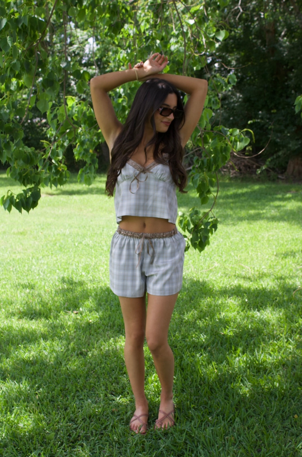 Dusty Blue Plaid Lace Set