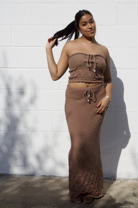 Brown Crochet Tube Top/ Long Skirt set