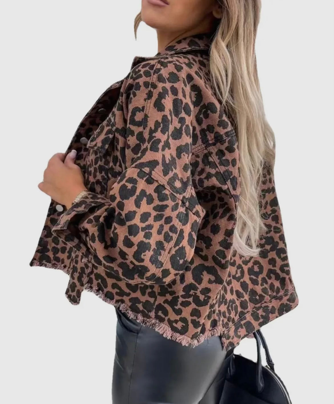 Long Sleeve Leopard Denim Jacket