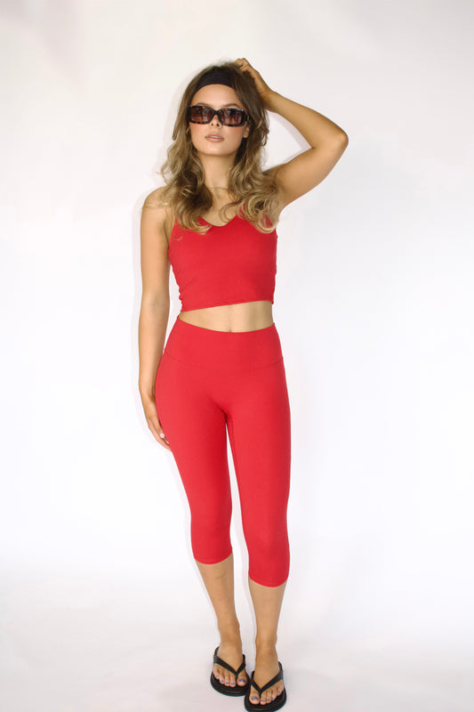 Red Workout Capri Set