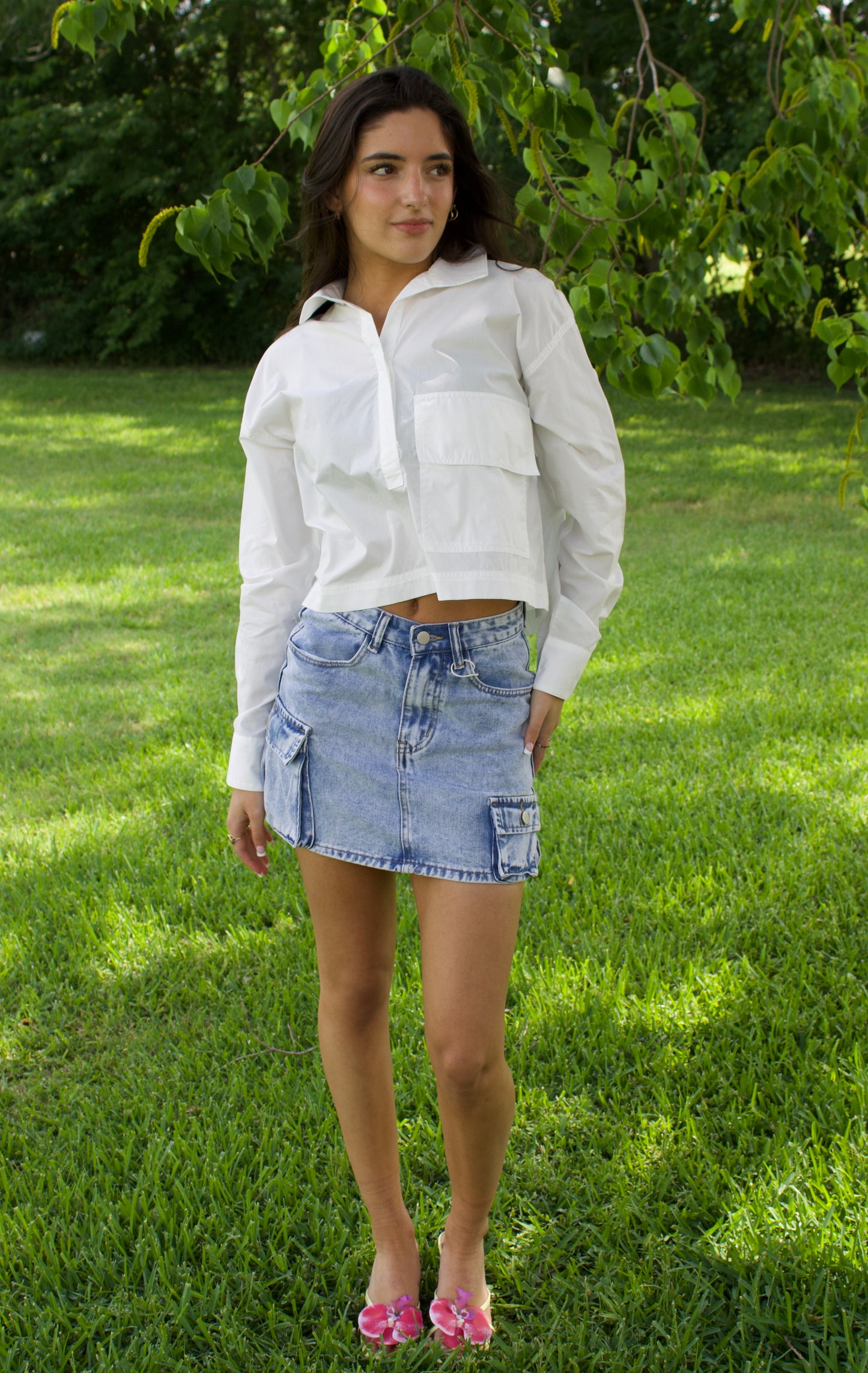 White Half Button Down