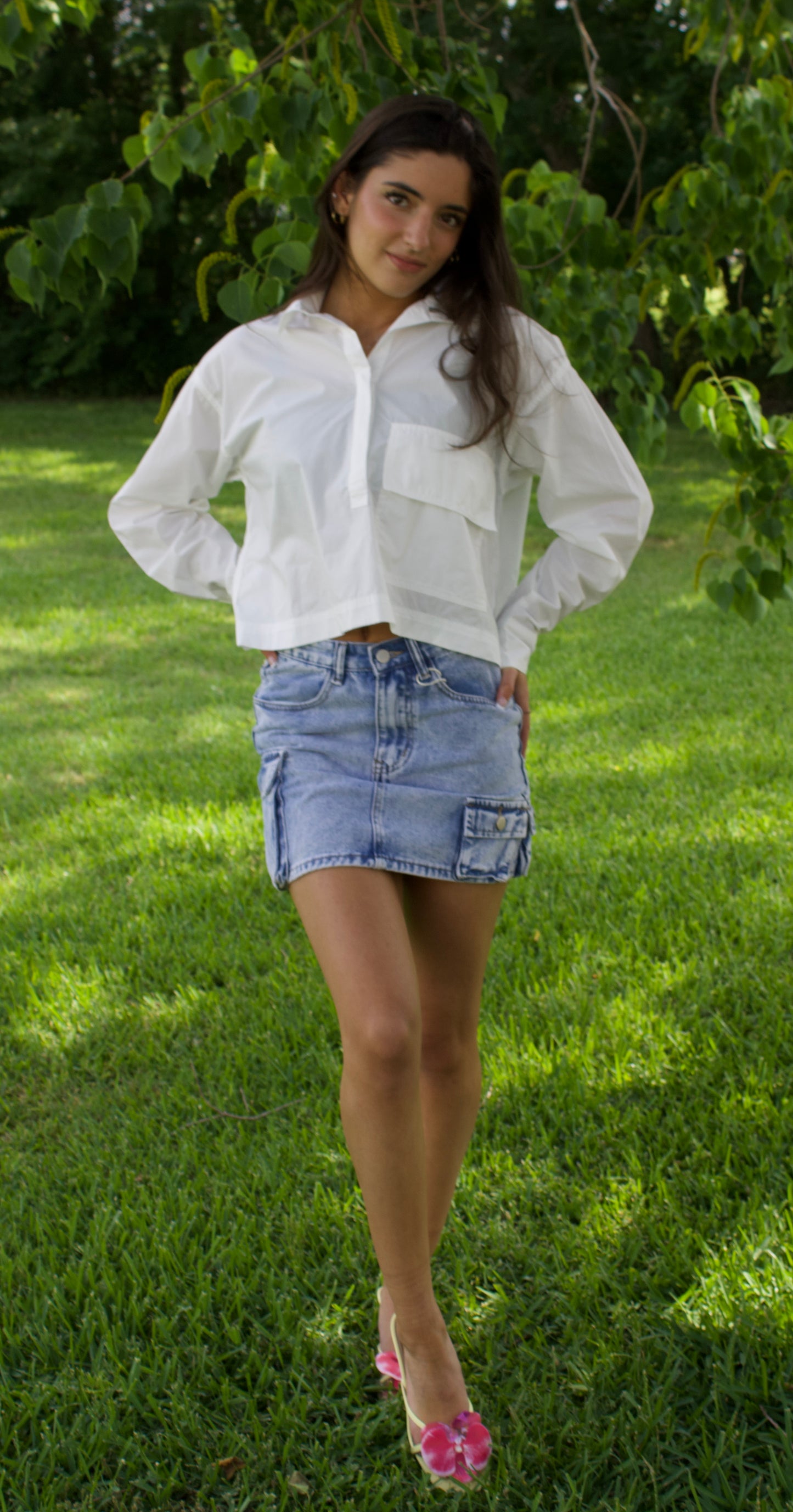 White Half Button Down