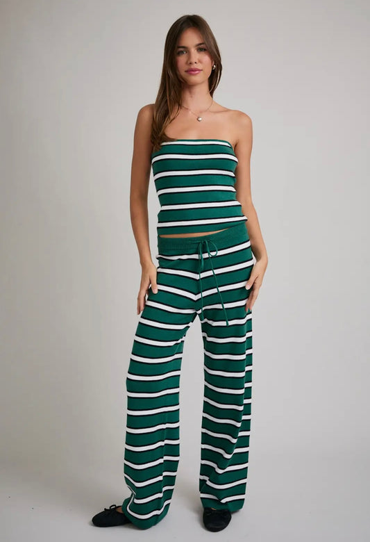 Green & White Striped Tube Top Set