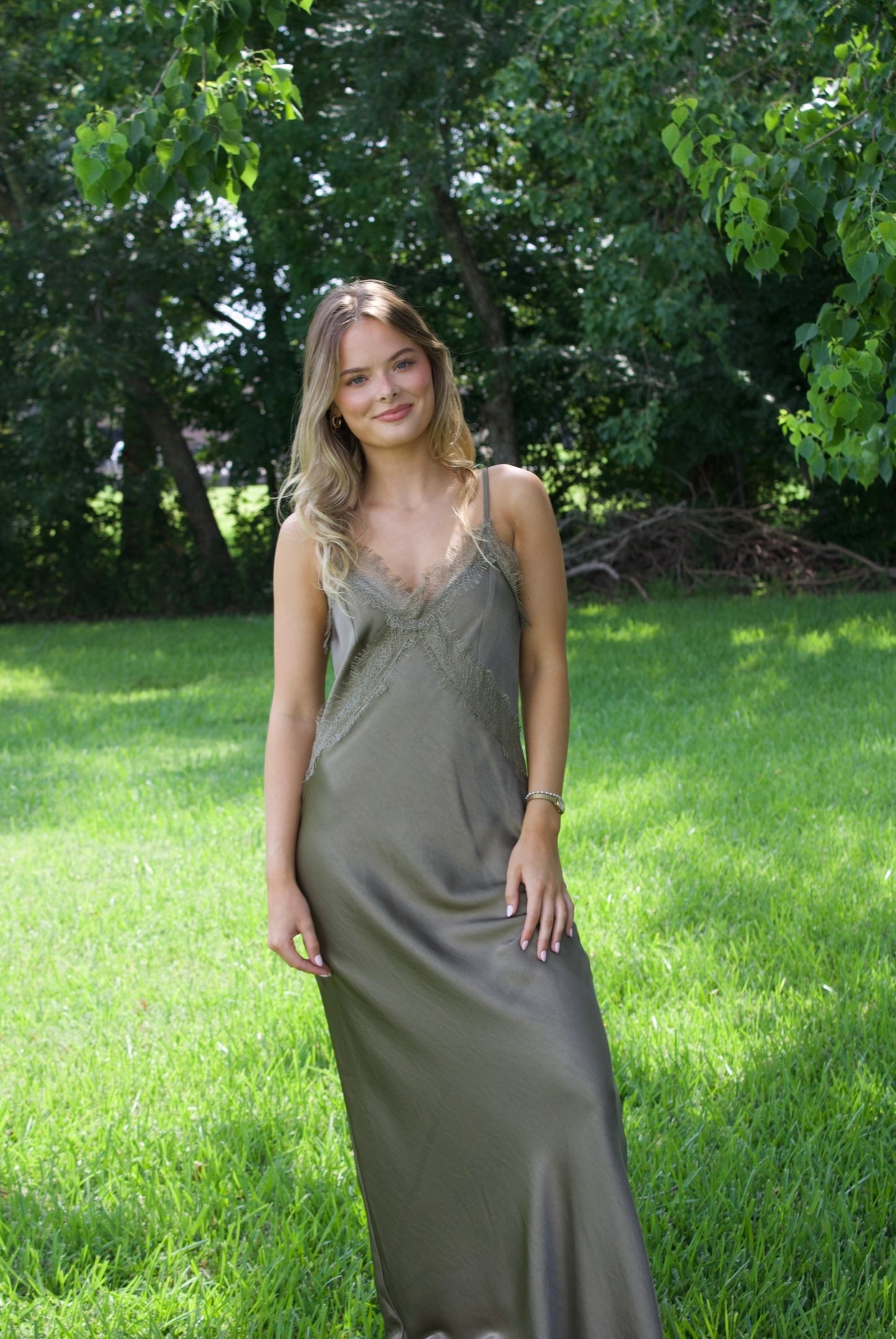 Forest Green Satin Slip Dress