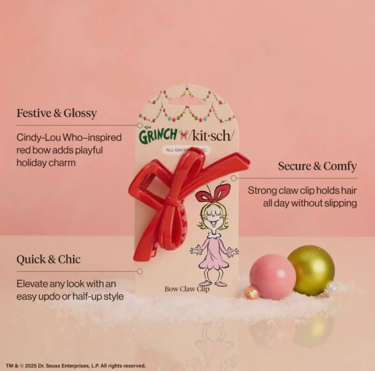 Grinch Red Bow Hairclip