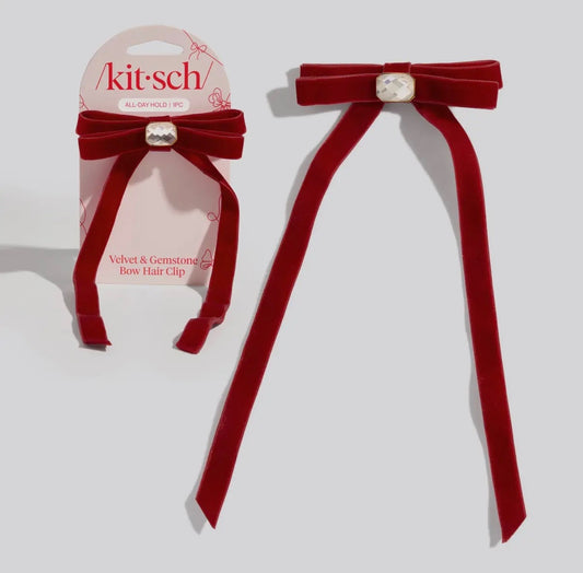 Velvet & Gemstone Bow Hair clip