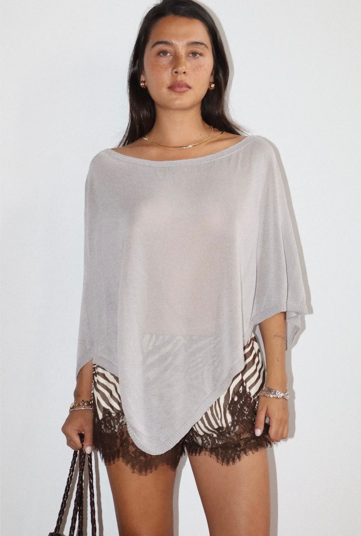 Zebra Print Lace Trim Shorts Cream/Brown