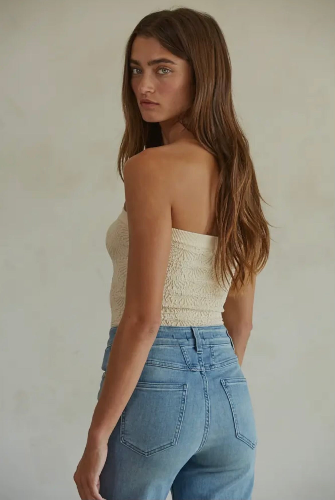 Oak Buff Knit Modal Seamless Jacquard Tube Top