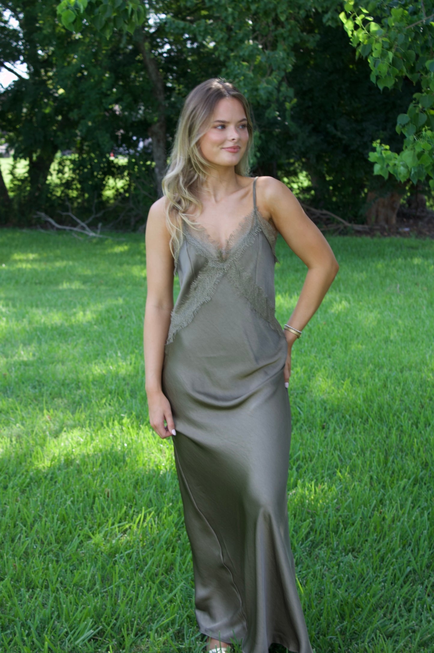 Forest Green Satin Slip Dress