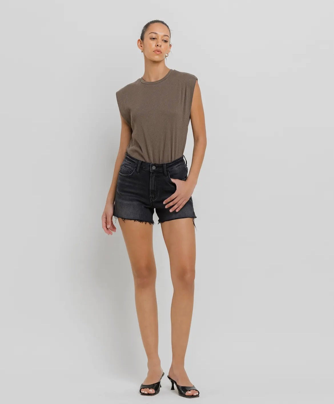Black Denim High Rise Shorts