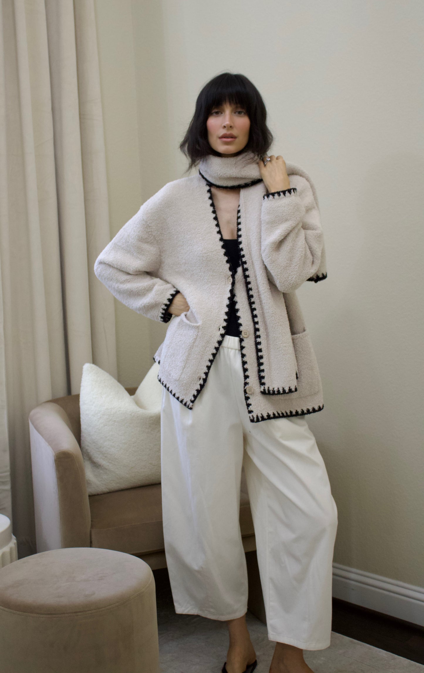 Barefoot Dreams Stone Stitched Scarf Cardigan