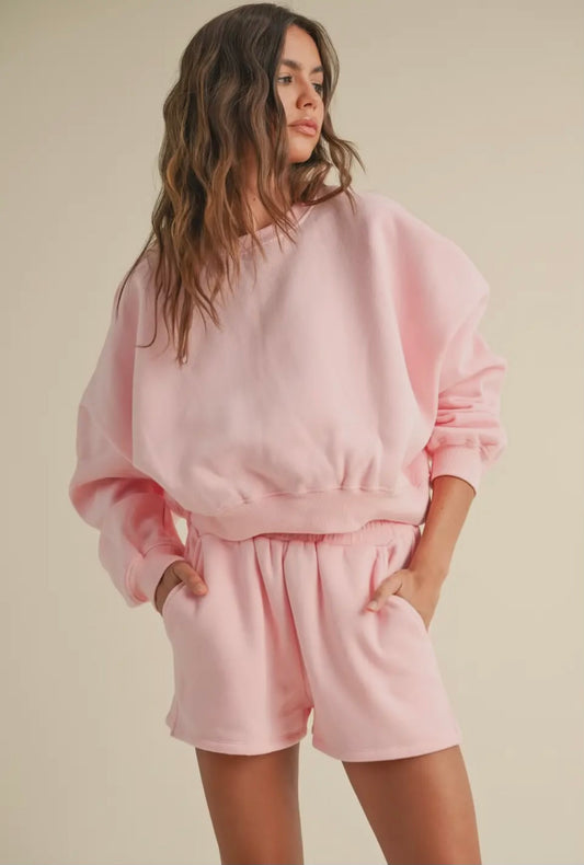 Pink Fleece Oversized Crewneck Sweatshirt