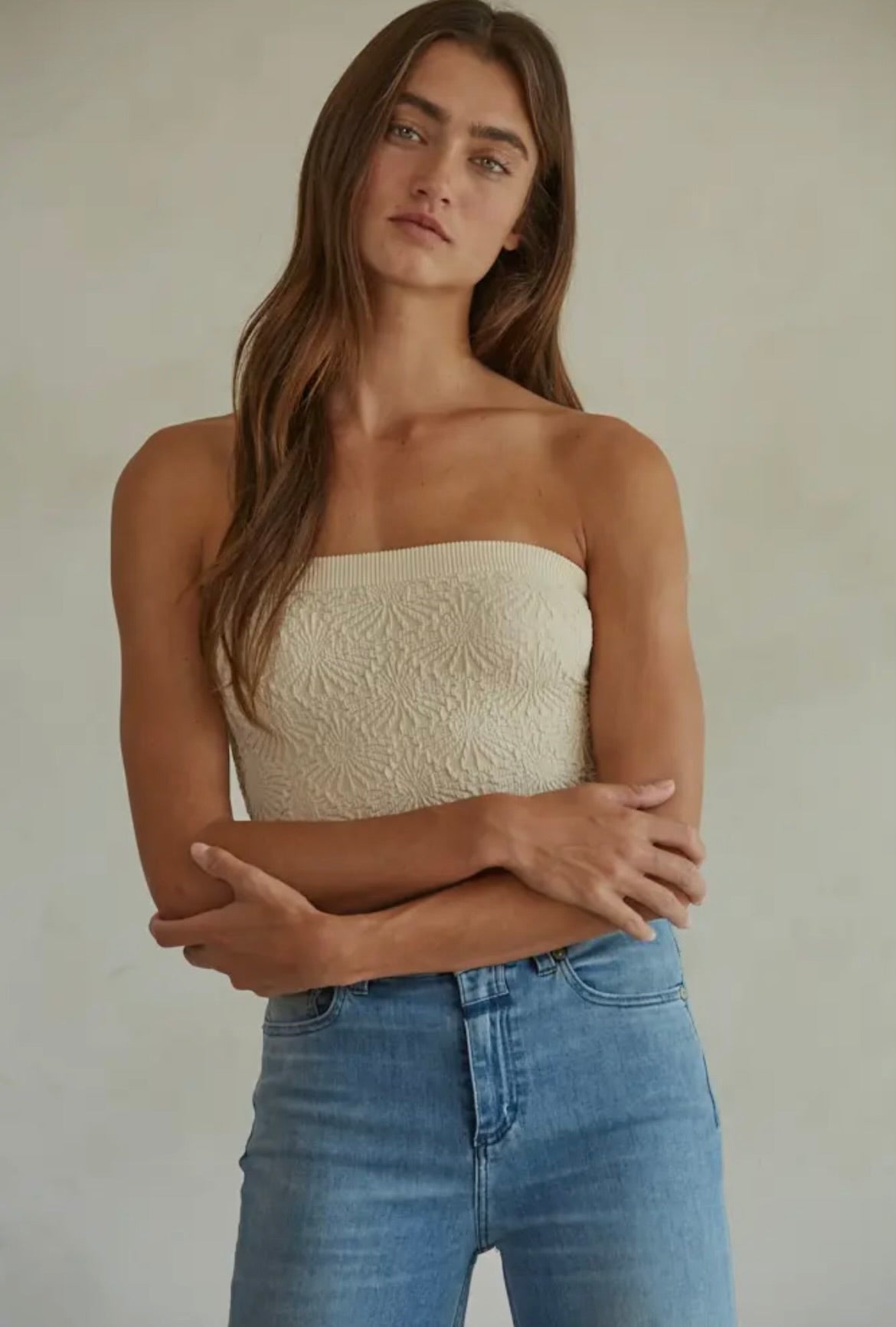 Oak Buff Knit Modal Seamless Jacquard Tube Top