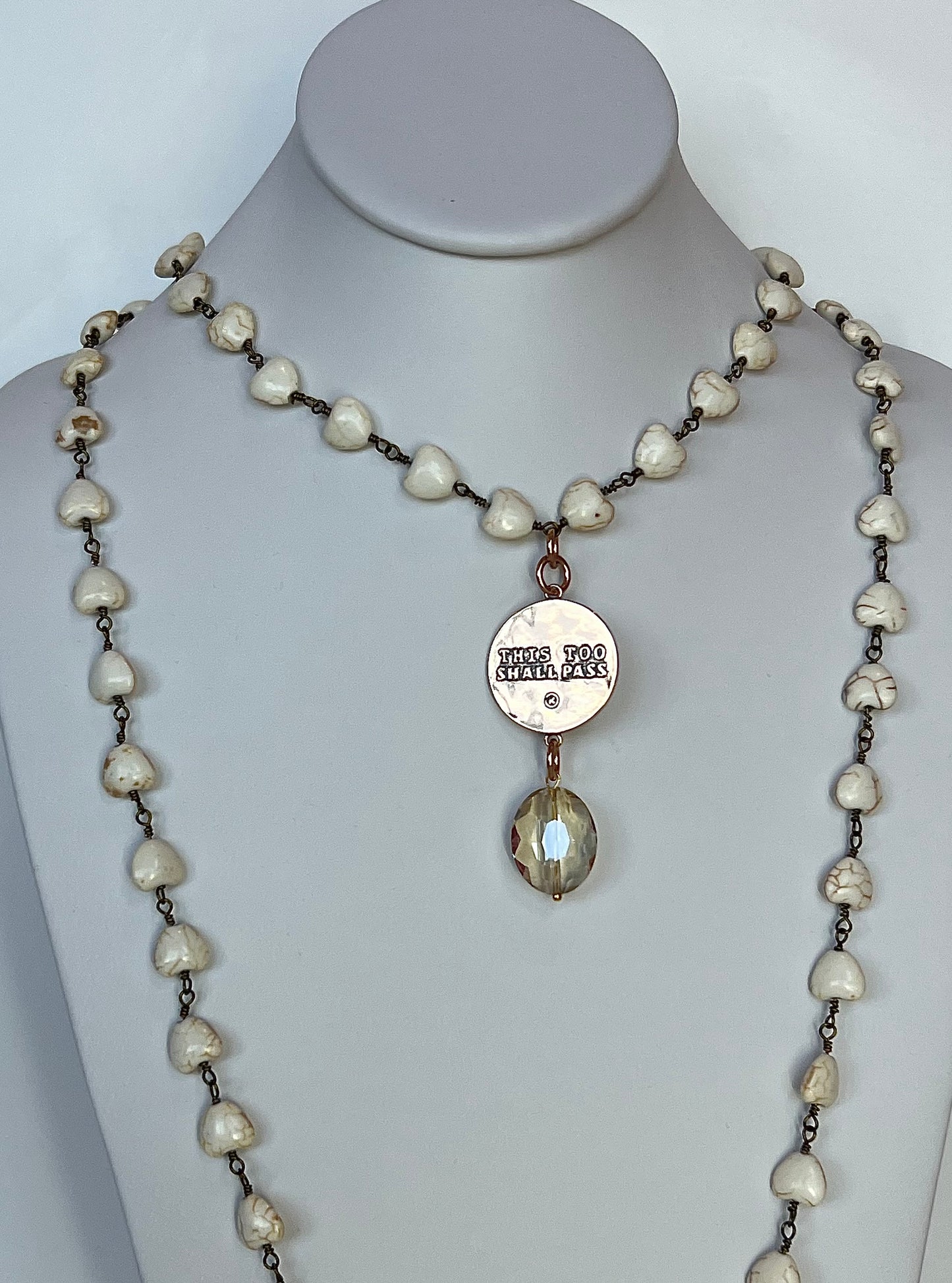 Katia Designs This Too Shall Pass Gold Long Rosary Chain Necklace