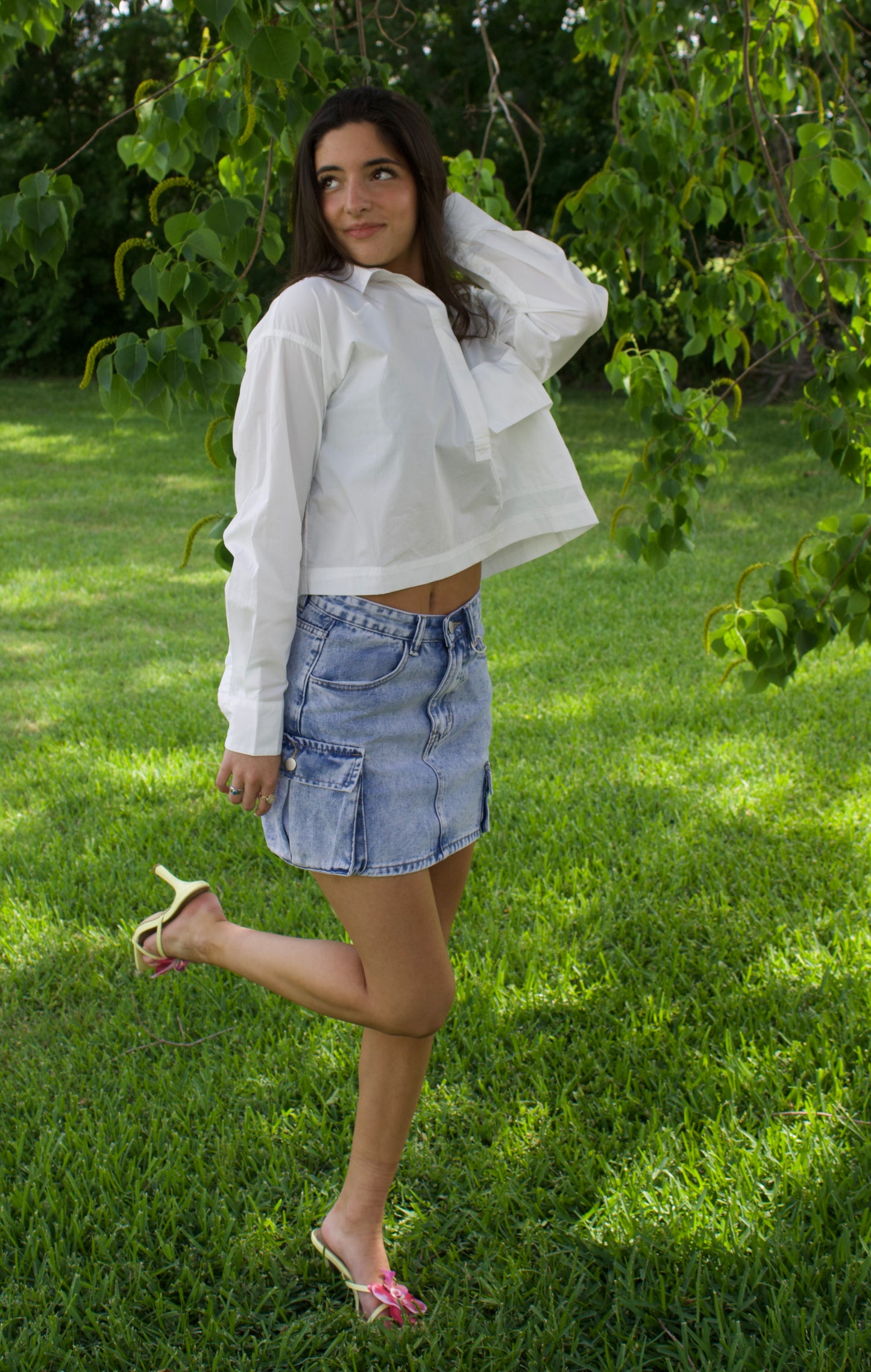 White Half Button Down