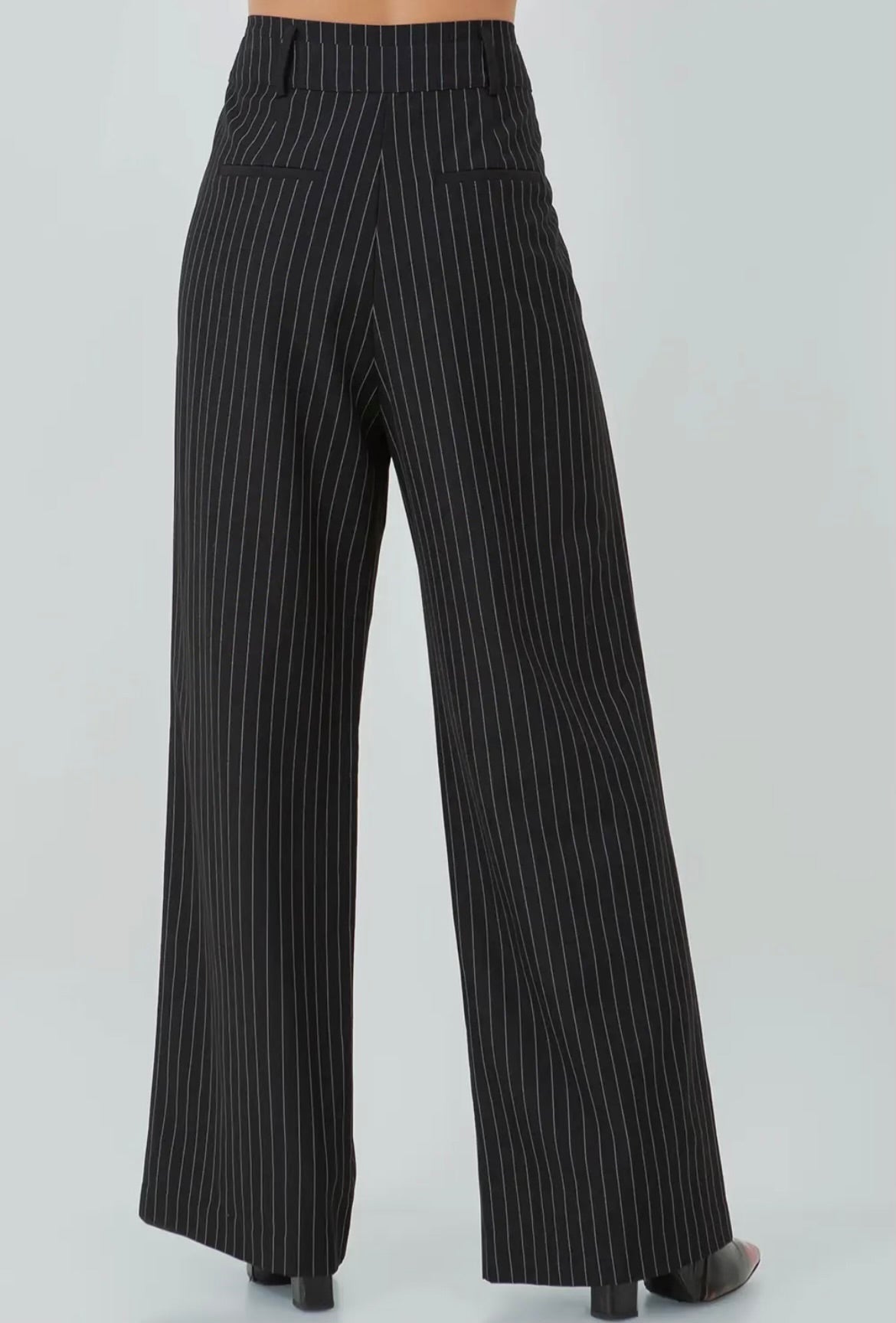 Black Pinstripe Straight Leg Pants