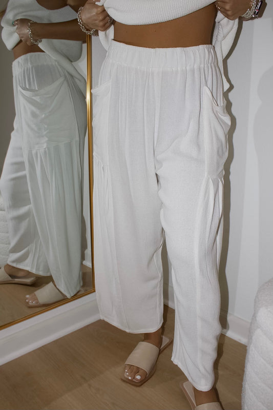 White Gauze Pocket Pants