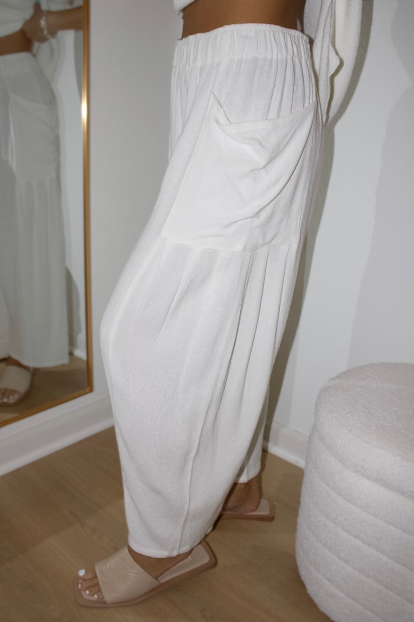 White Gauze Pocket Pants