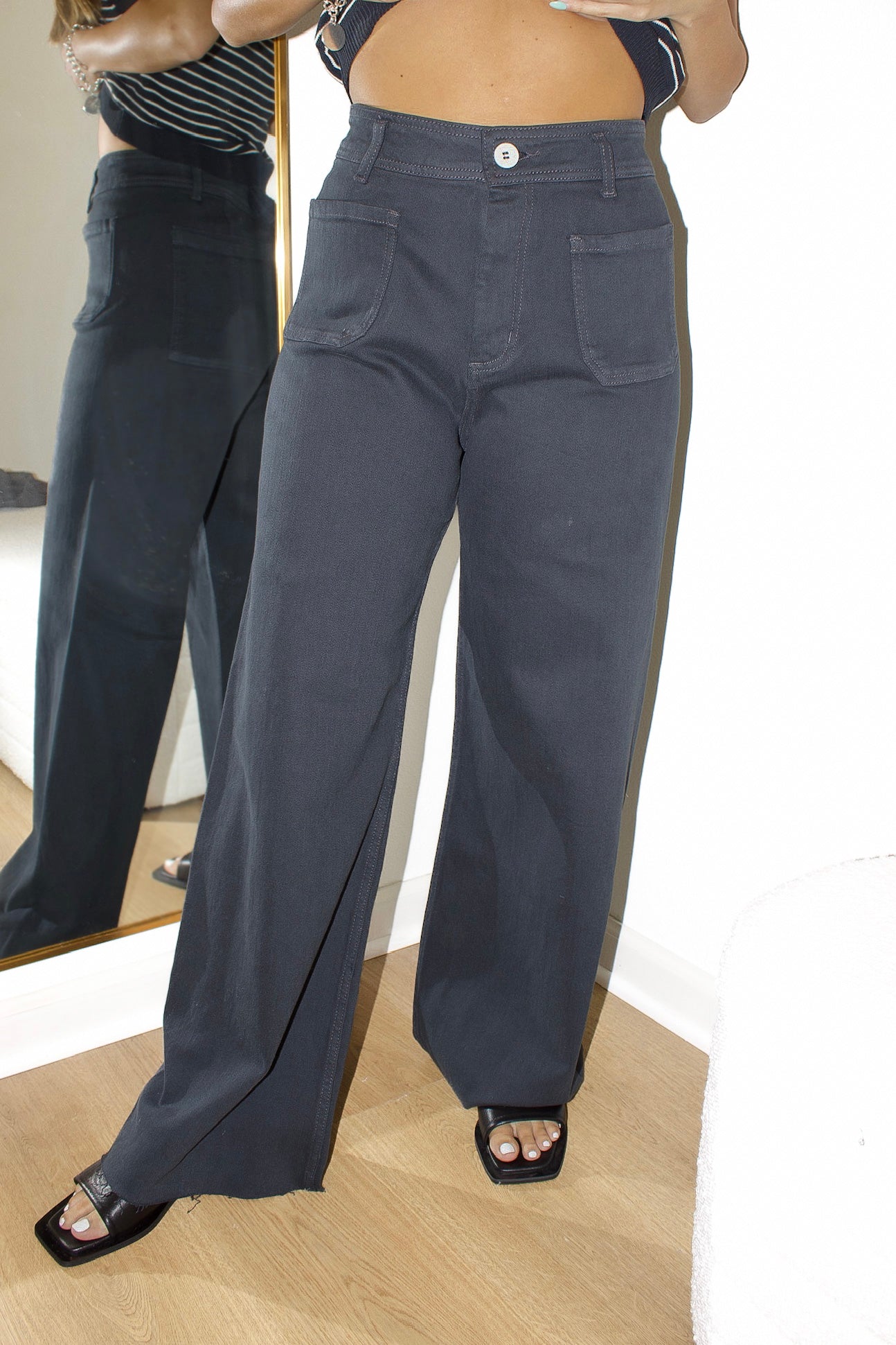 Faded Navy Straight Wide Leg Pant