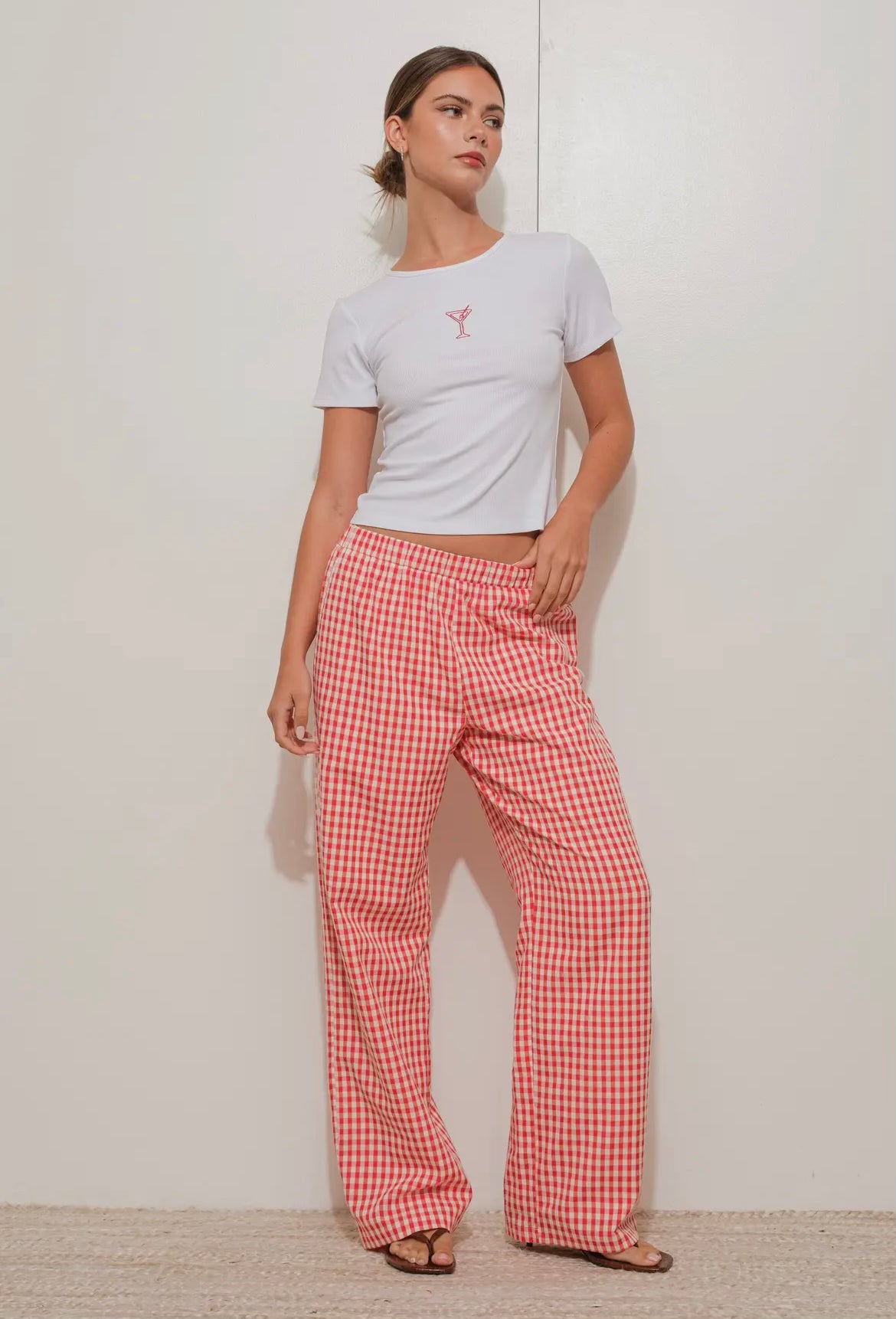 Gingham Relaxed Red & White Pants