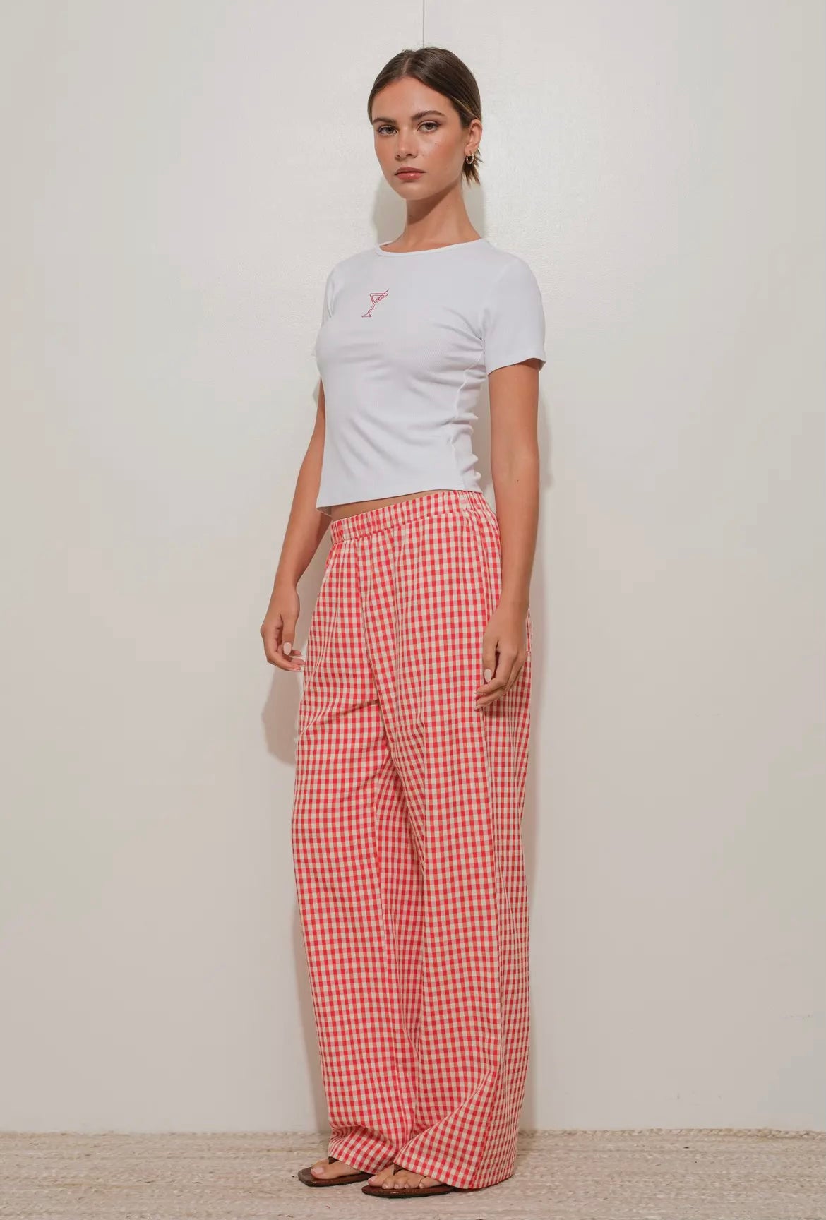 Gingham Relaxed Red & White Pants