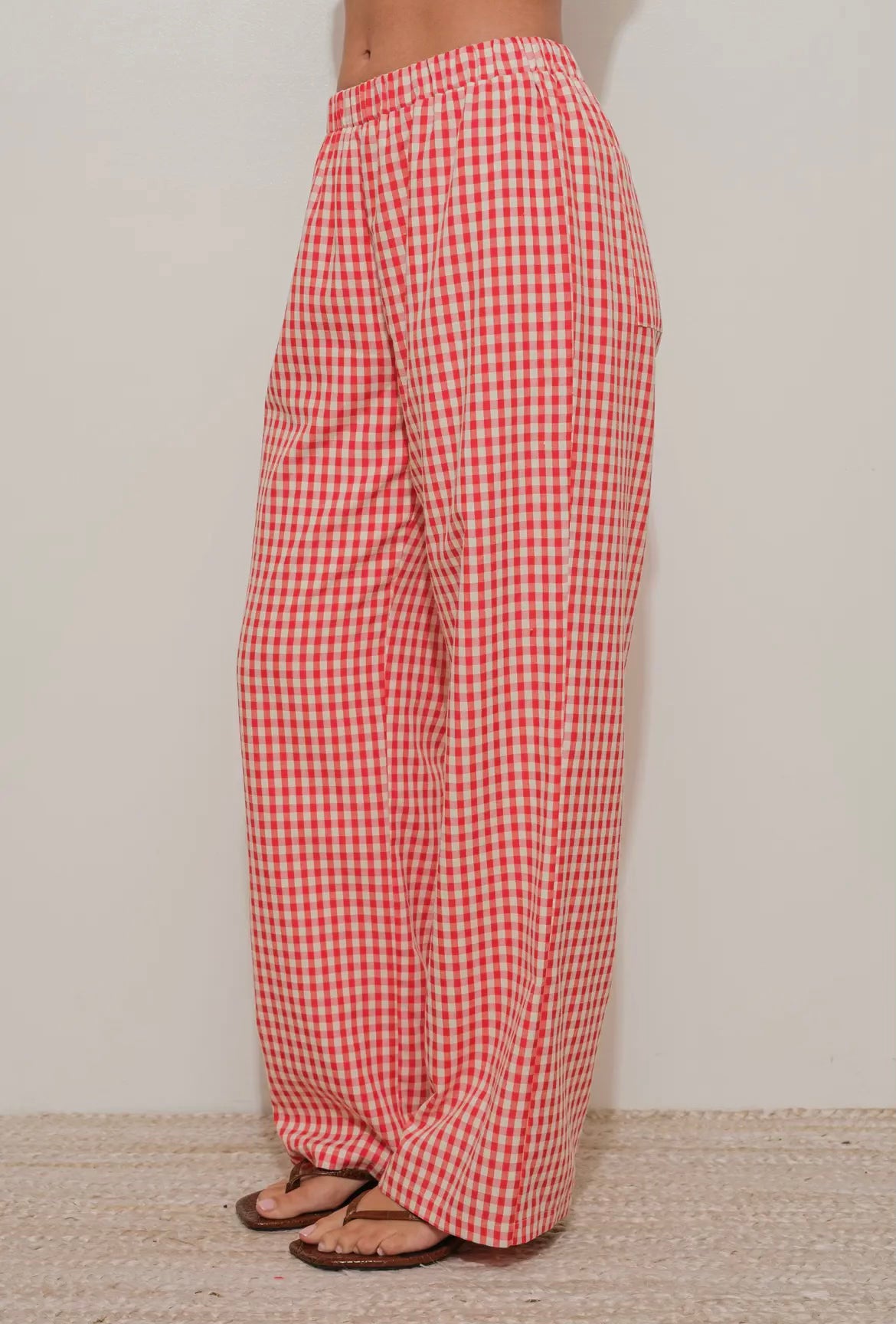 Gingham Relaxed Red & White Pants