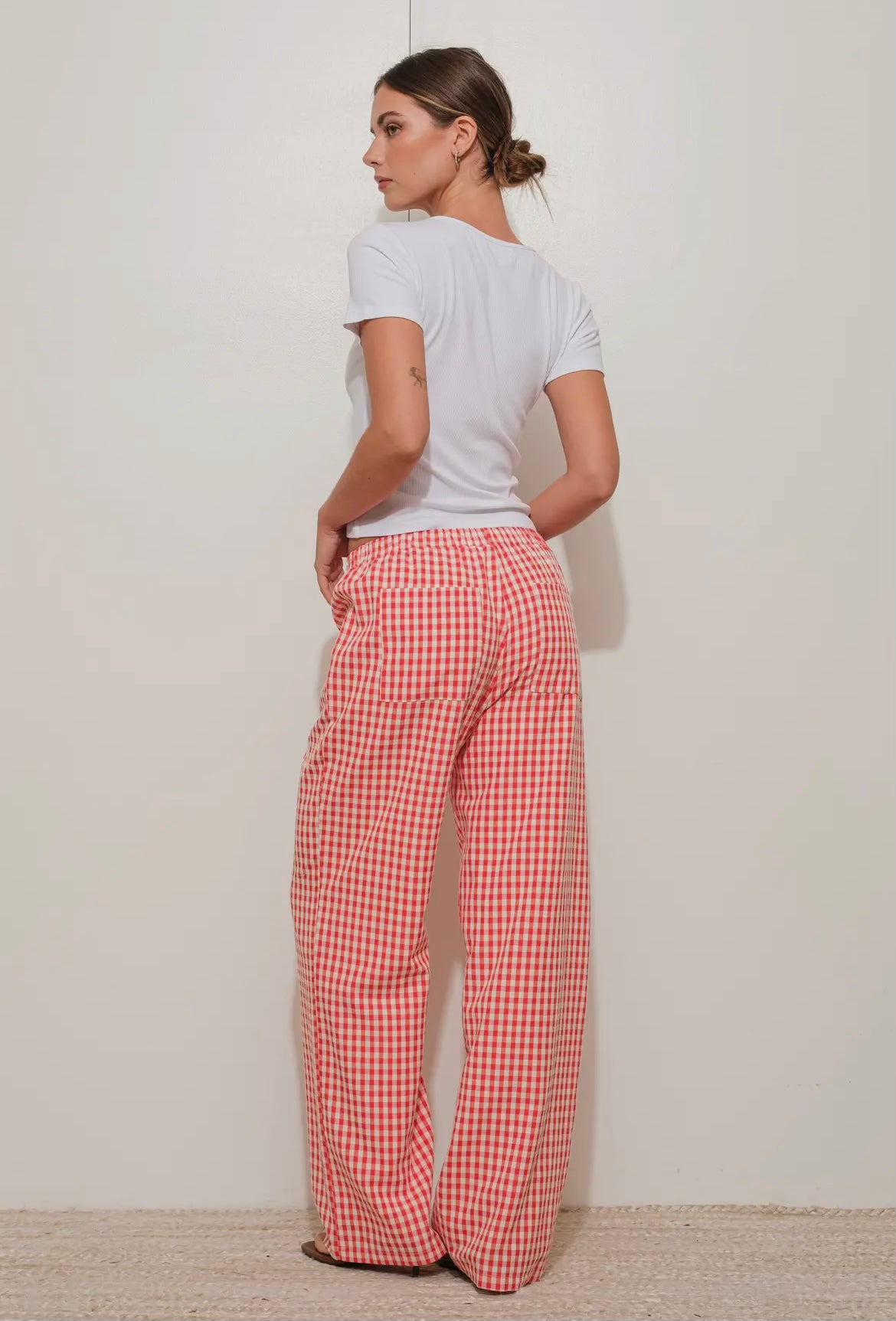 Gingham Relaxed Red & White Pants