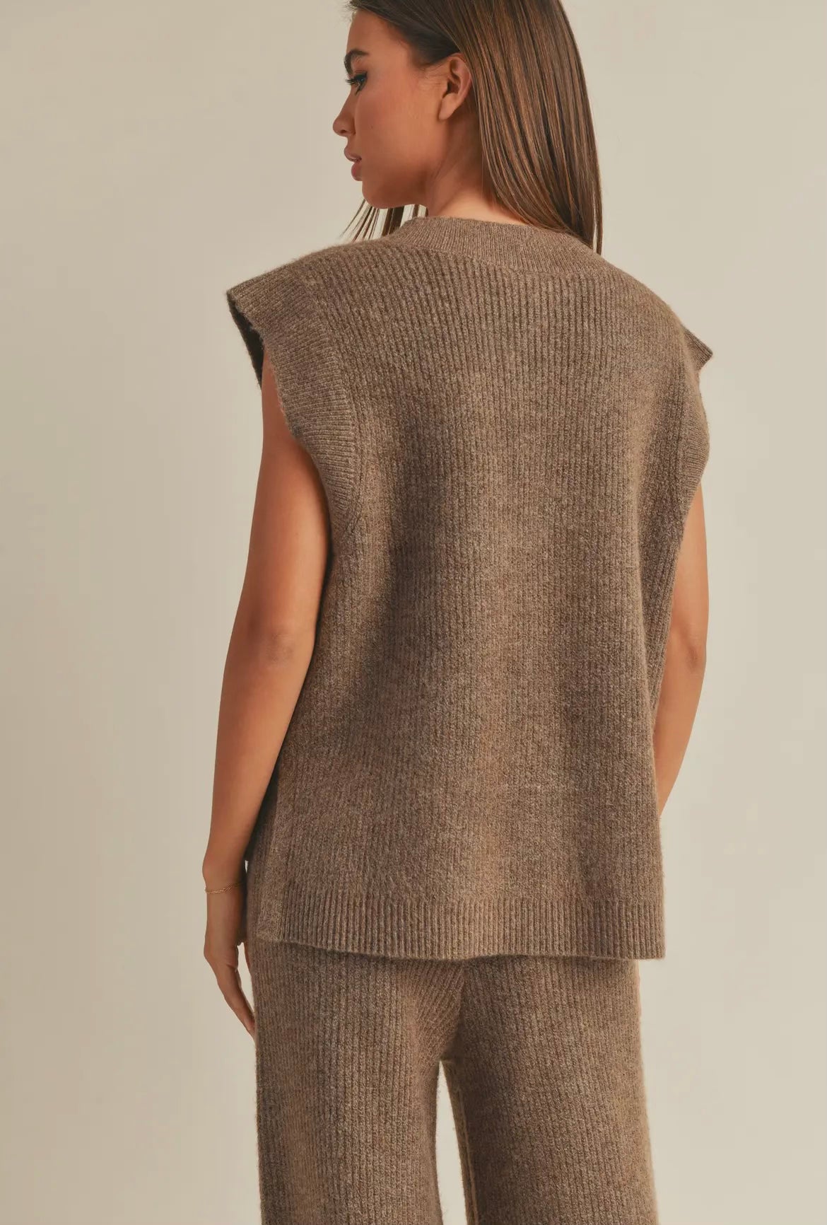 Brown V-Neck Sweater Vest & Pants Set