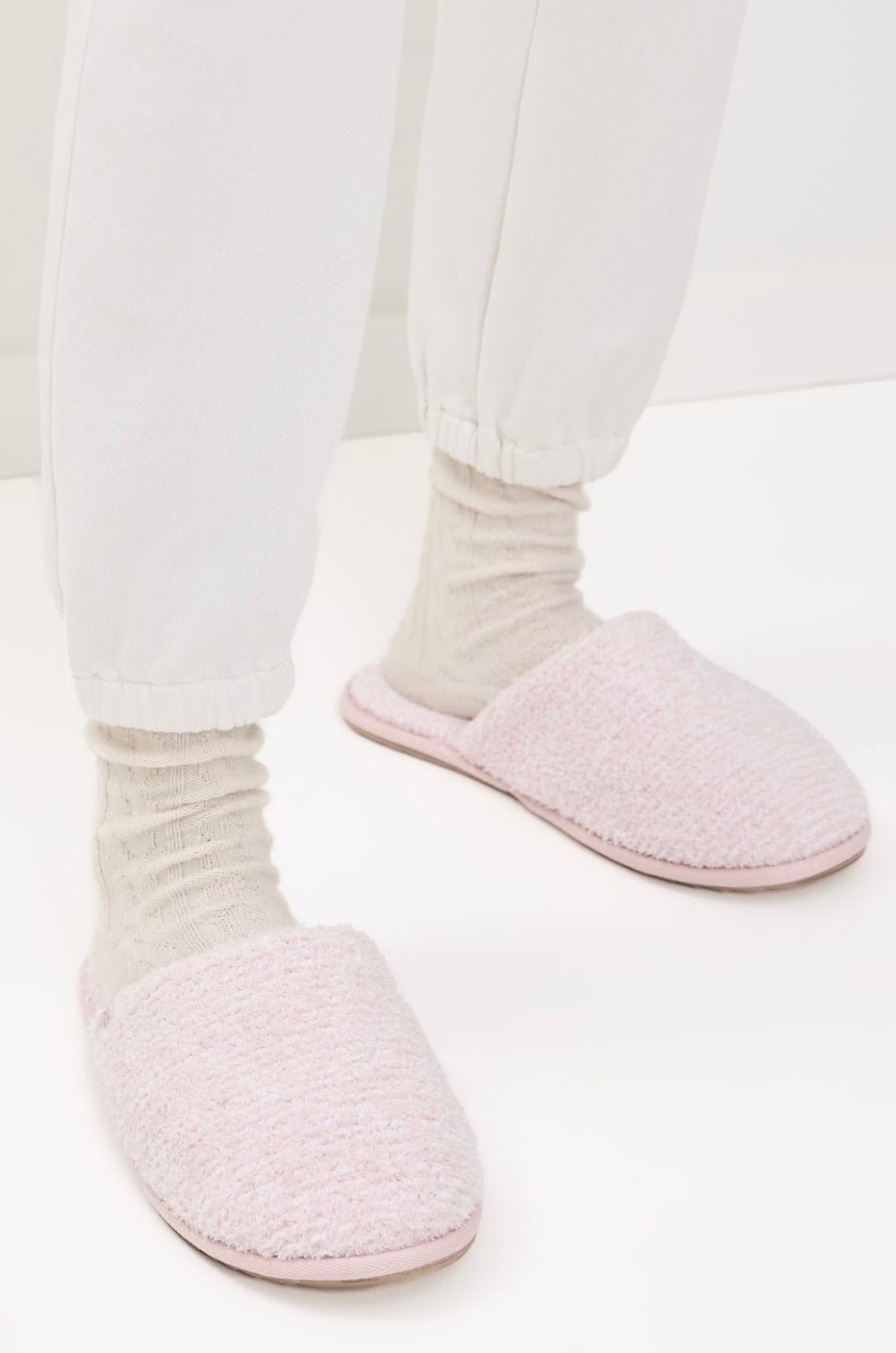 Barefoot Dreams CozyChic Heathered Dusty Rose/White Slippers