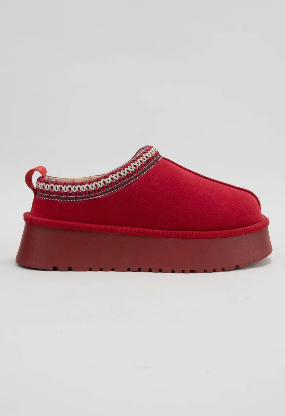 Red Artisan Binding Short Ankle Fur-Lined Cozy Slipper