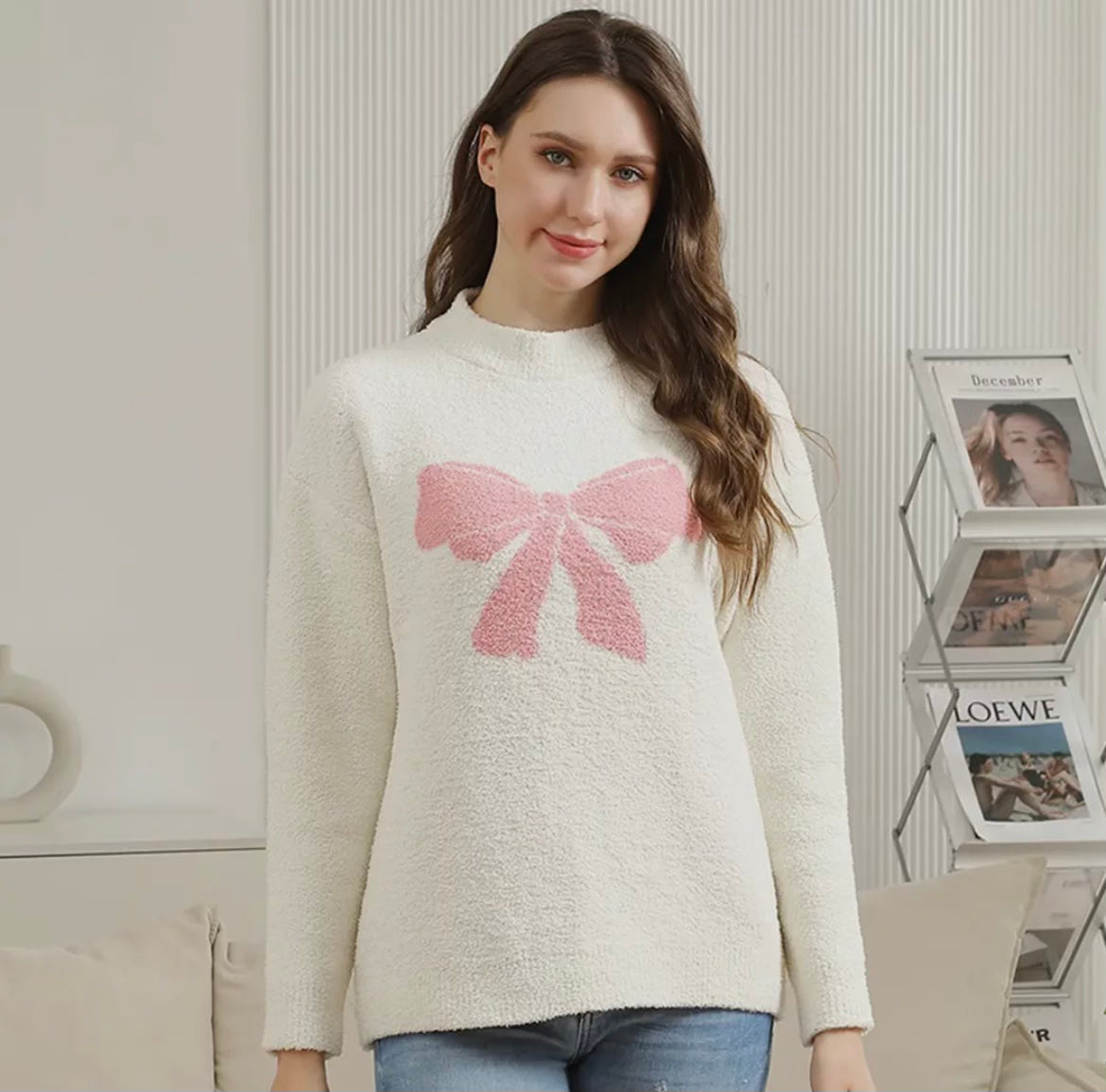 Pink Bow Luxury Soft Crewneck Sweater