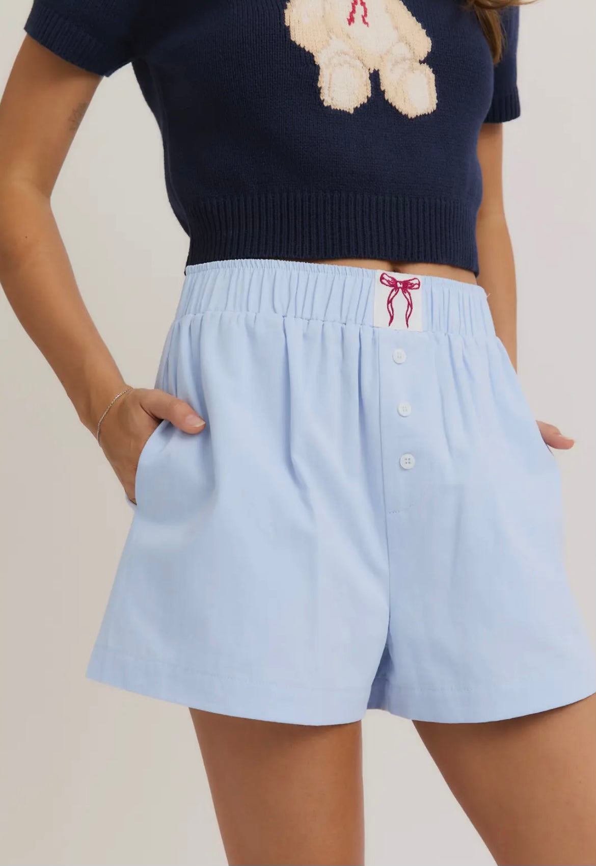 Light Blue High Waisted Boxer Shorts