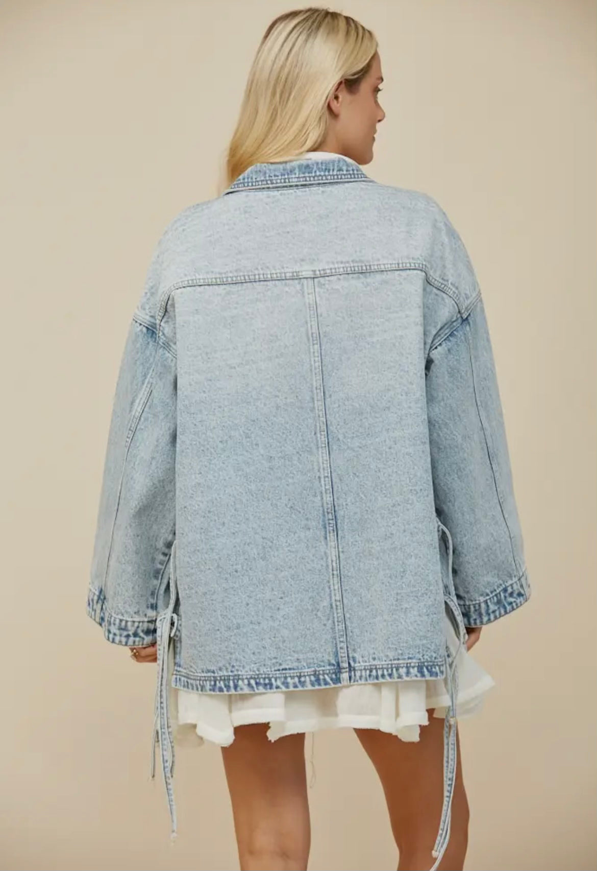 Boho Side Tie Detail Oversized Denim Jacket