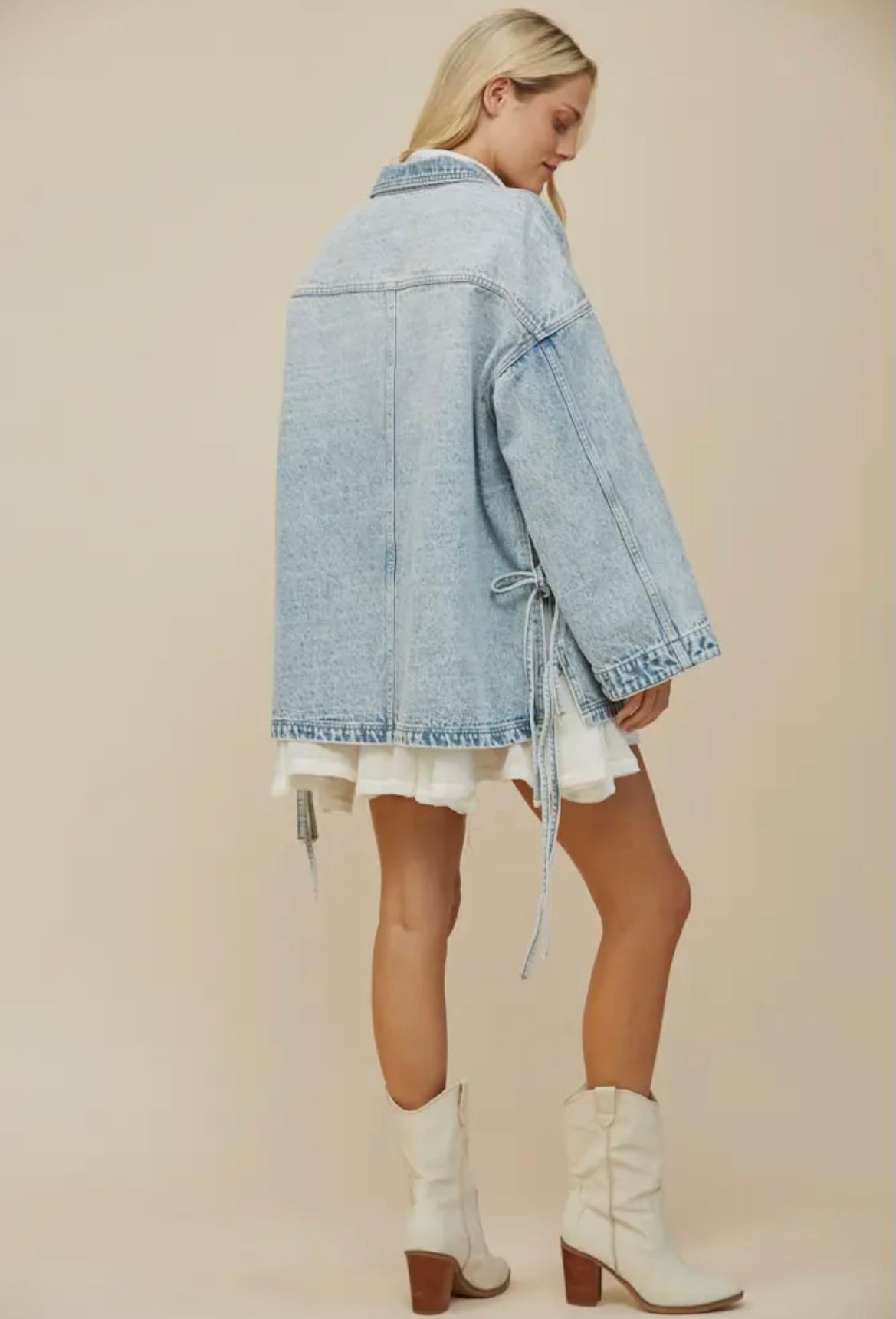 Boho Side Tie Detail Oversized Denim Jacket