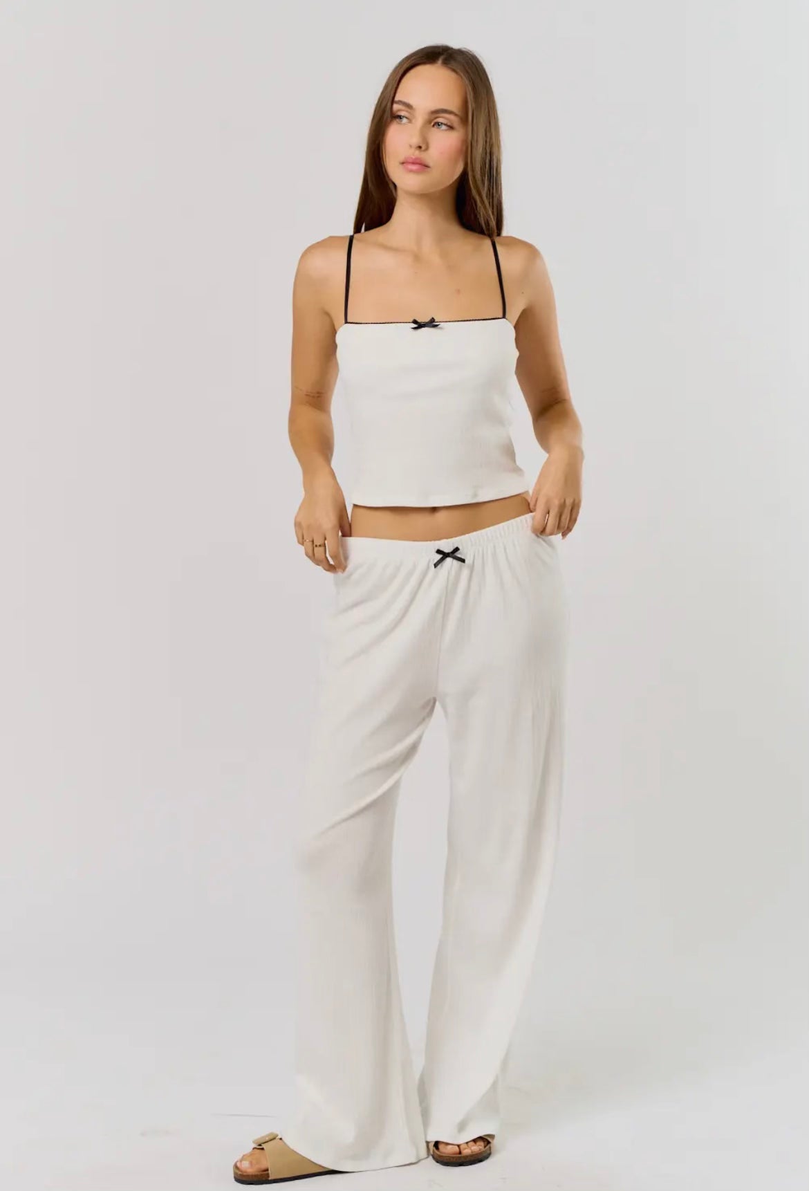 White/Black Pointelle Top & Pants Set