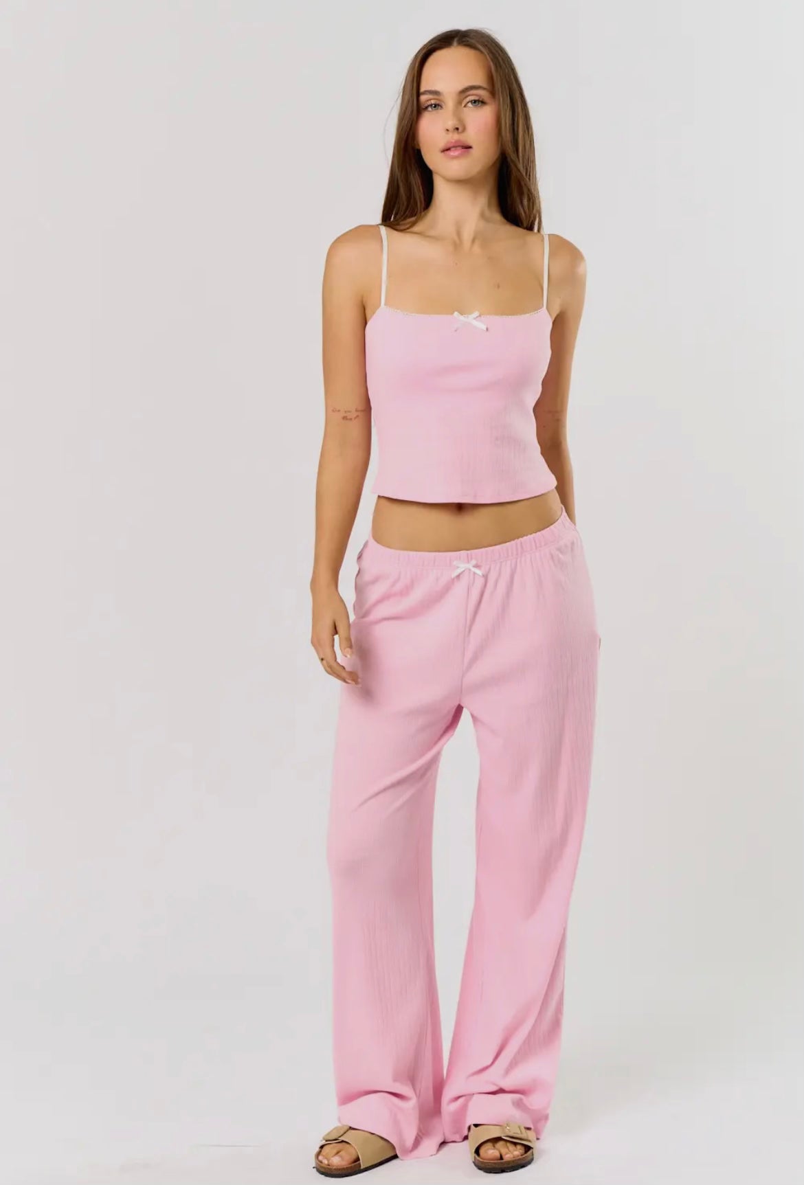 Cotton Candy Pink Pointelle Top & Pants Set